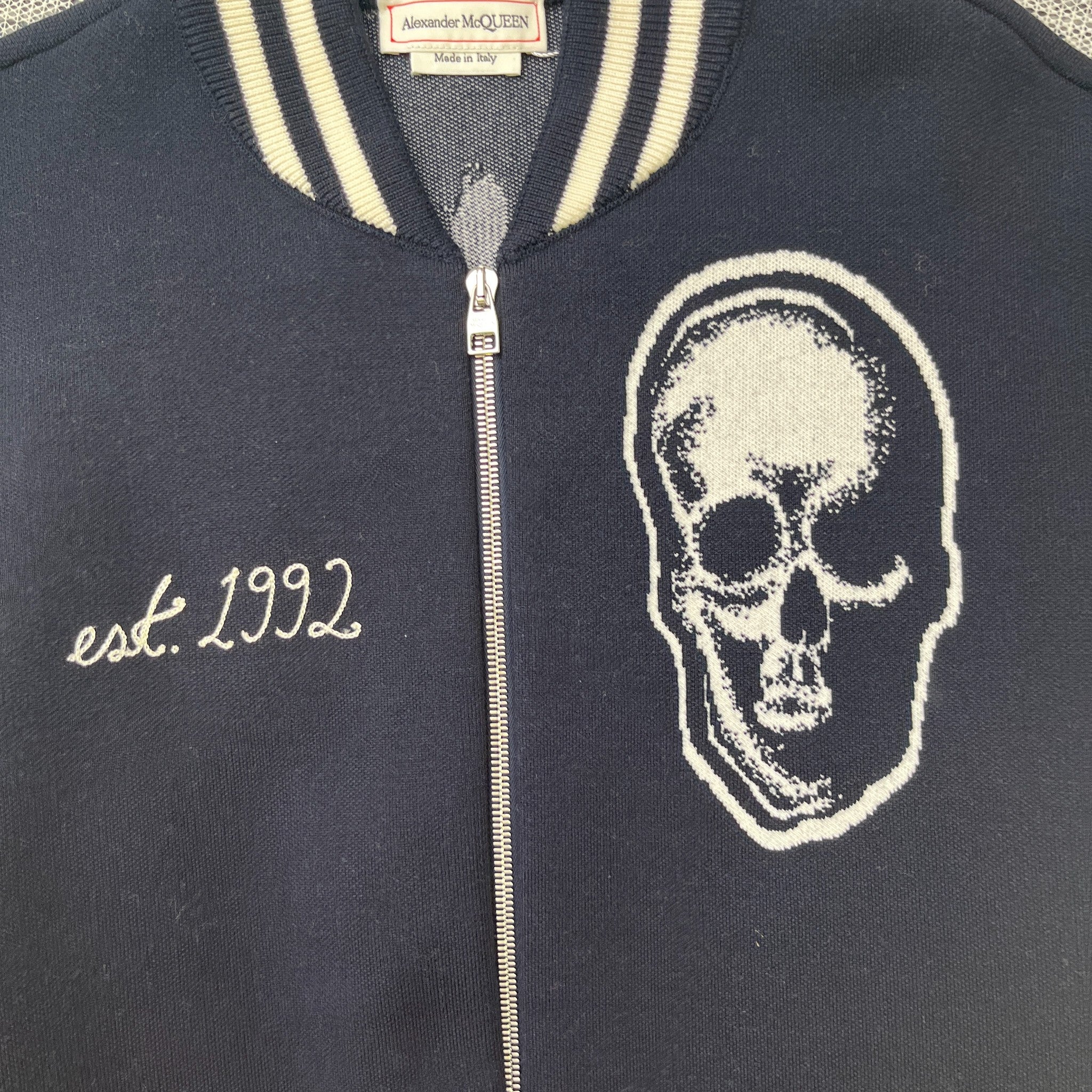 Men's Embroidered Logo Varsity Jacket Navy Size M