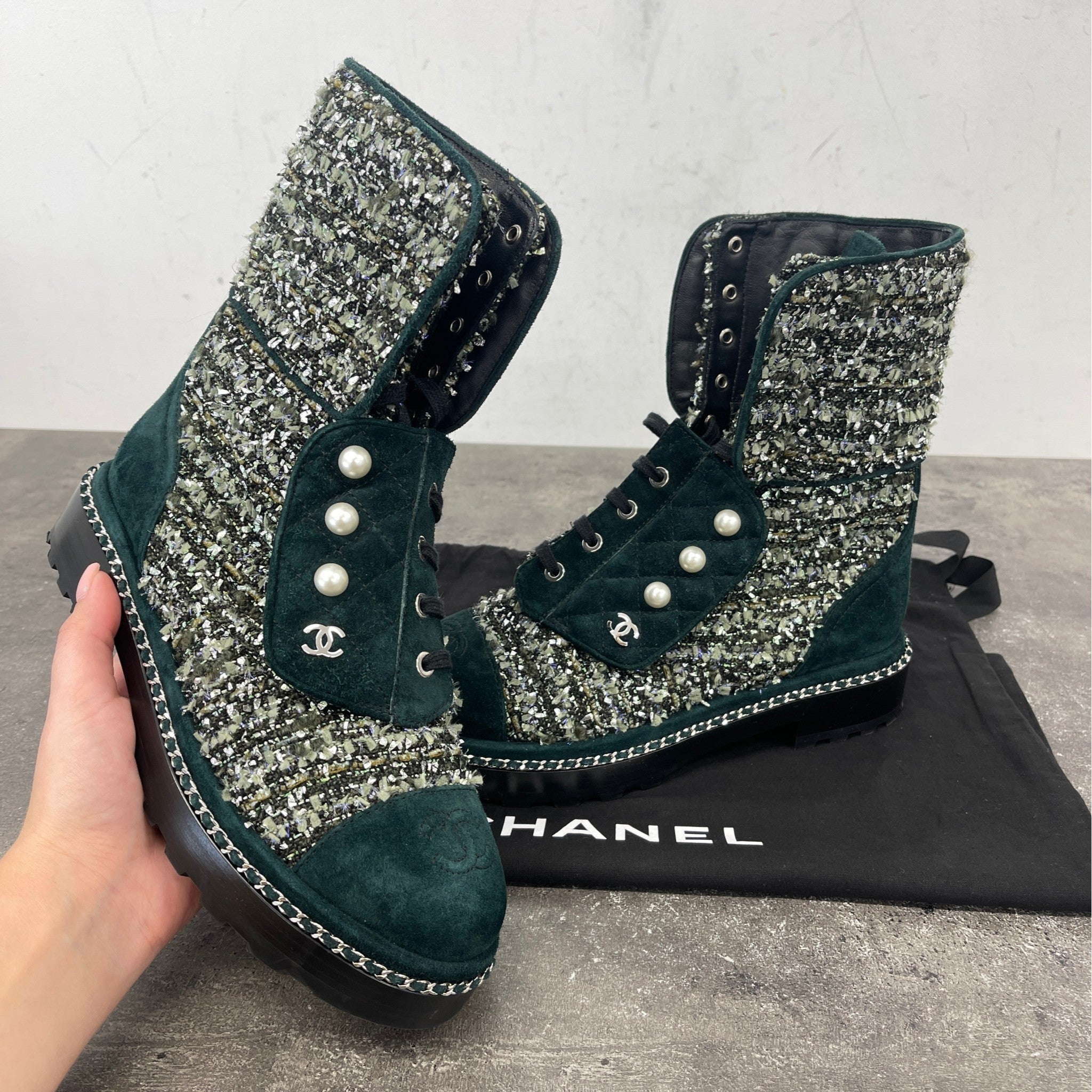 Women's Cc Logo Boots Green Size EU 37.5 / UK 4.5