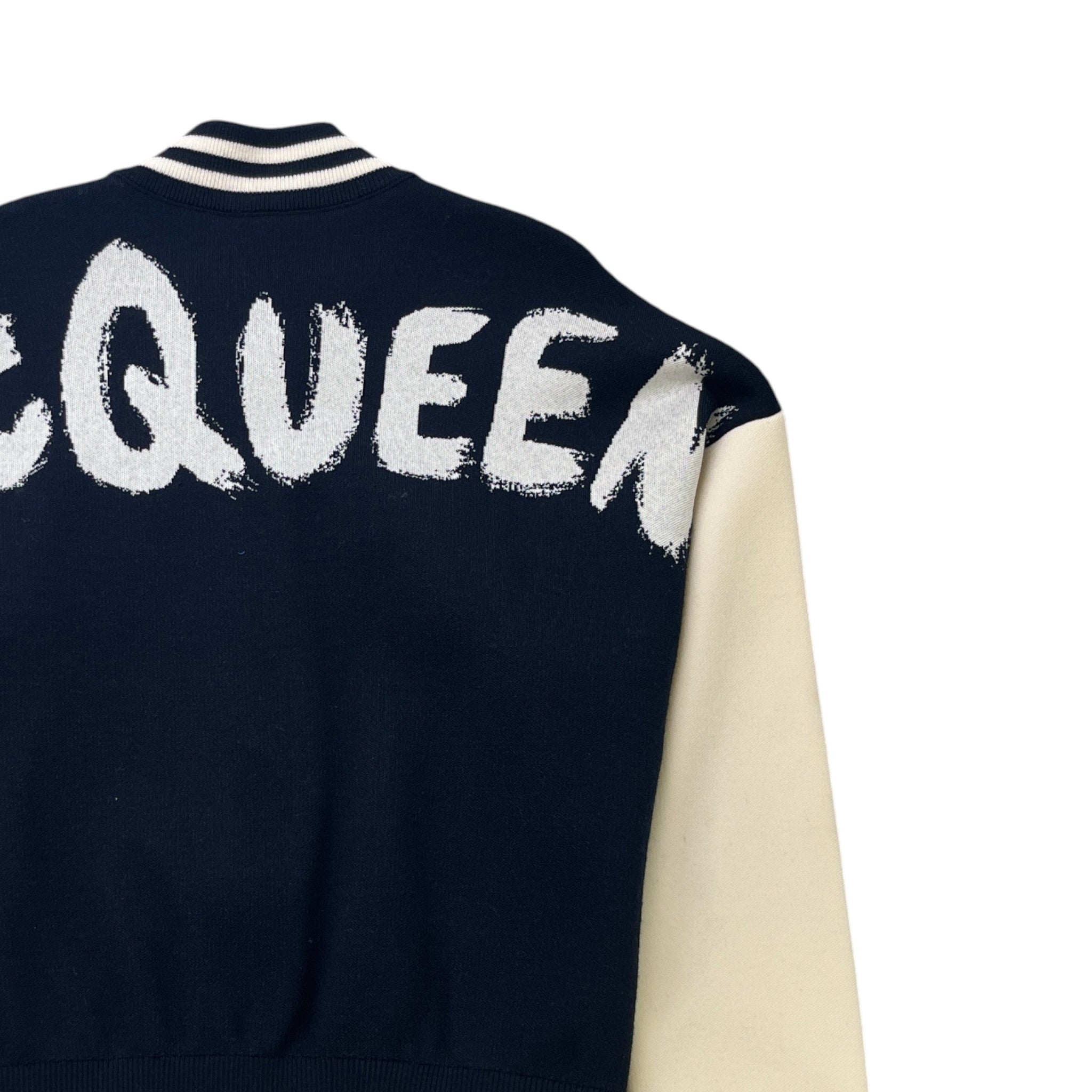 Men's Embroidered Logo Varsity Jacket Navy Size M