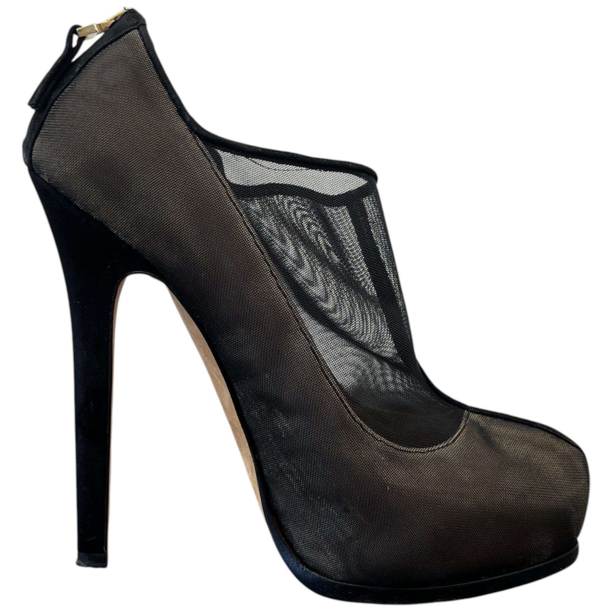 Women's Zipper Detail Mesh Heels Black Size EU 39 / UK 6