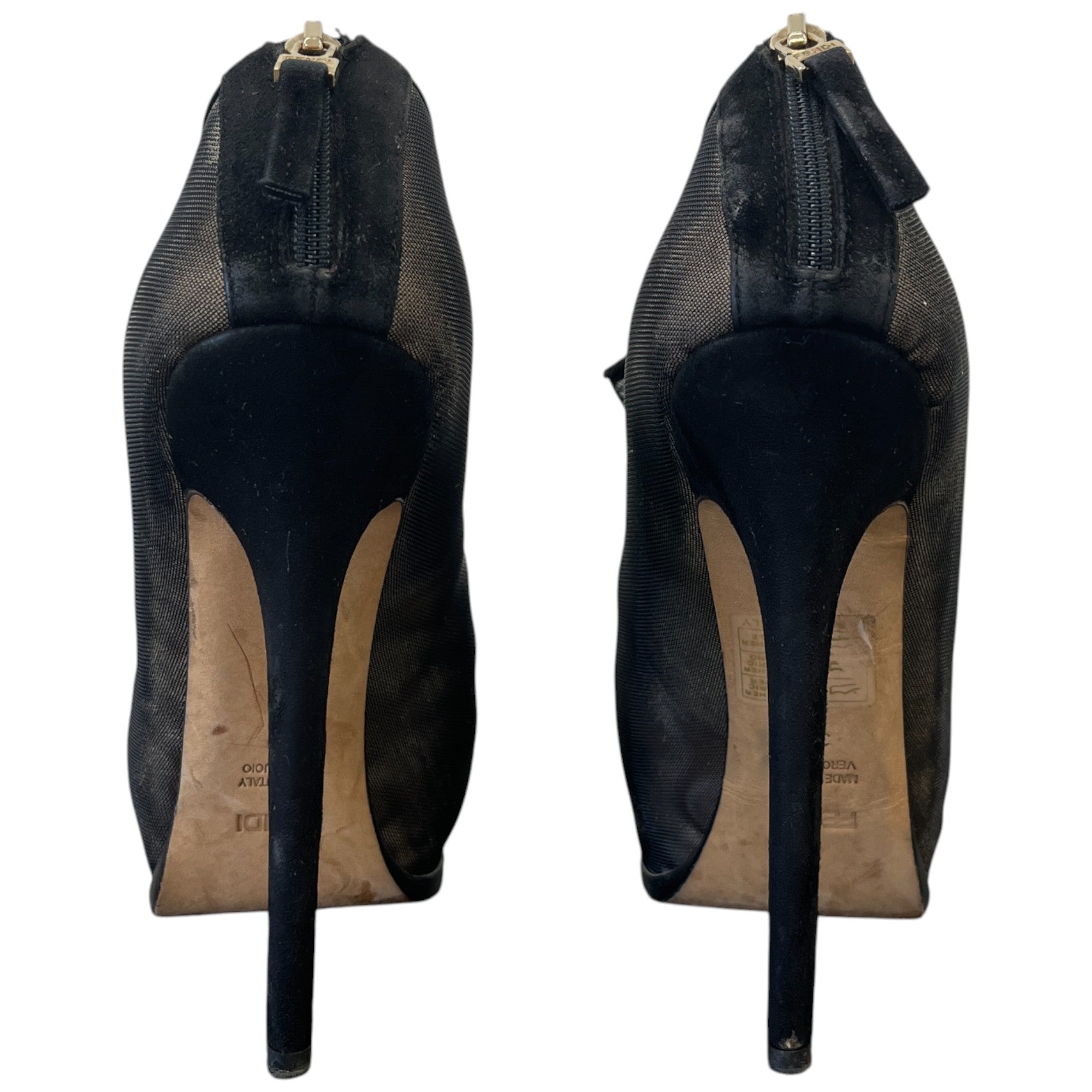 Women's Zipper Detail Mesh Heels Black Size EU 39 / UK 6