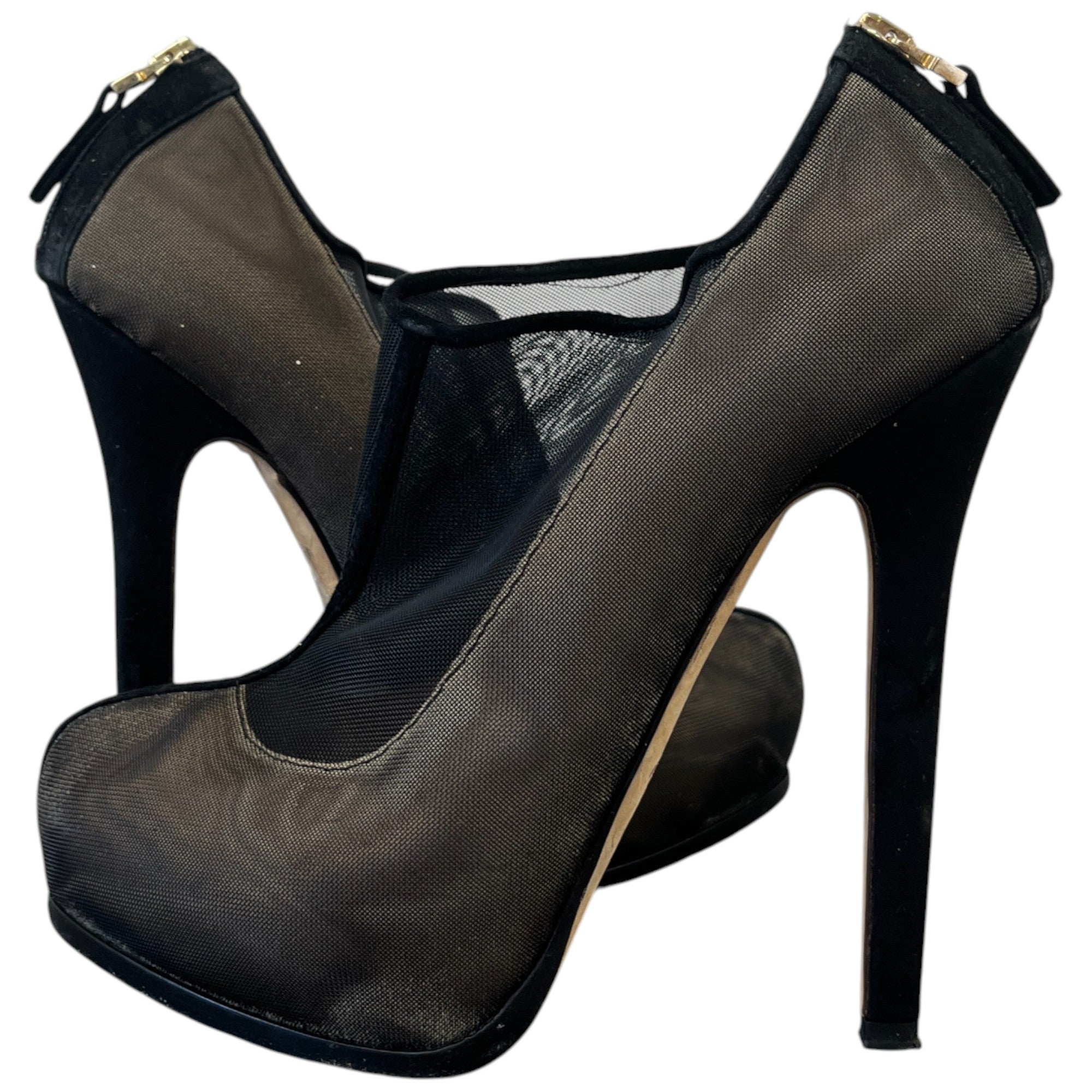 Women's Zipper Detail Mesh Heels Black Size EU 39 / UK 6