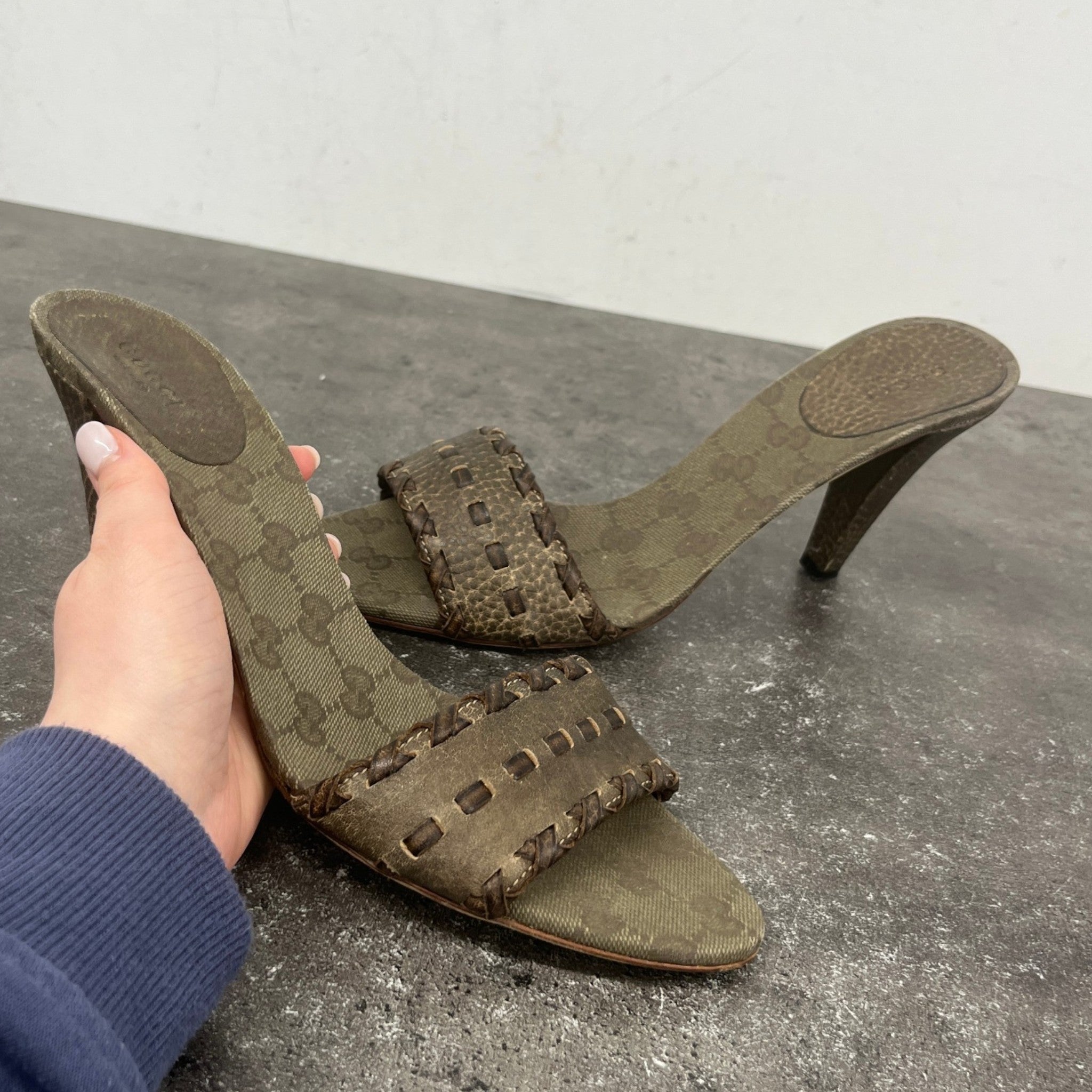 Women's Woven Leather Heels Beige Size EU 40 / UK 7