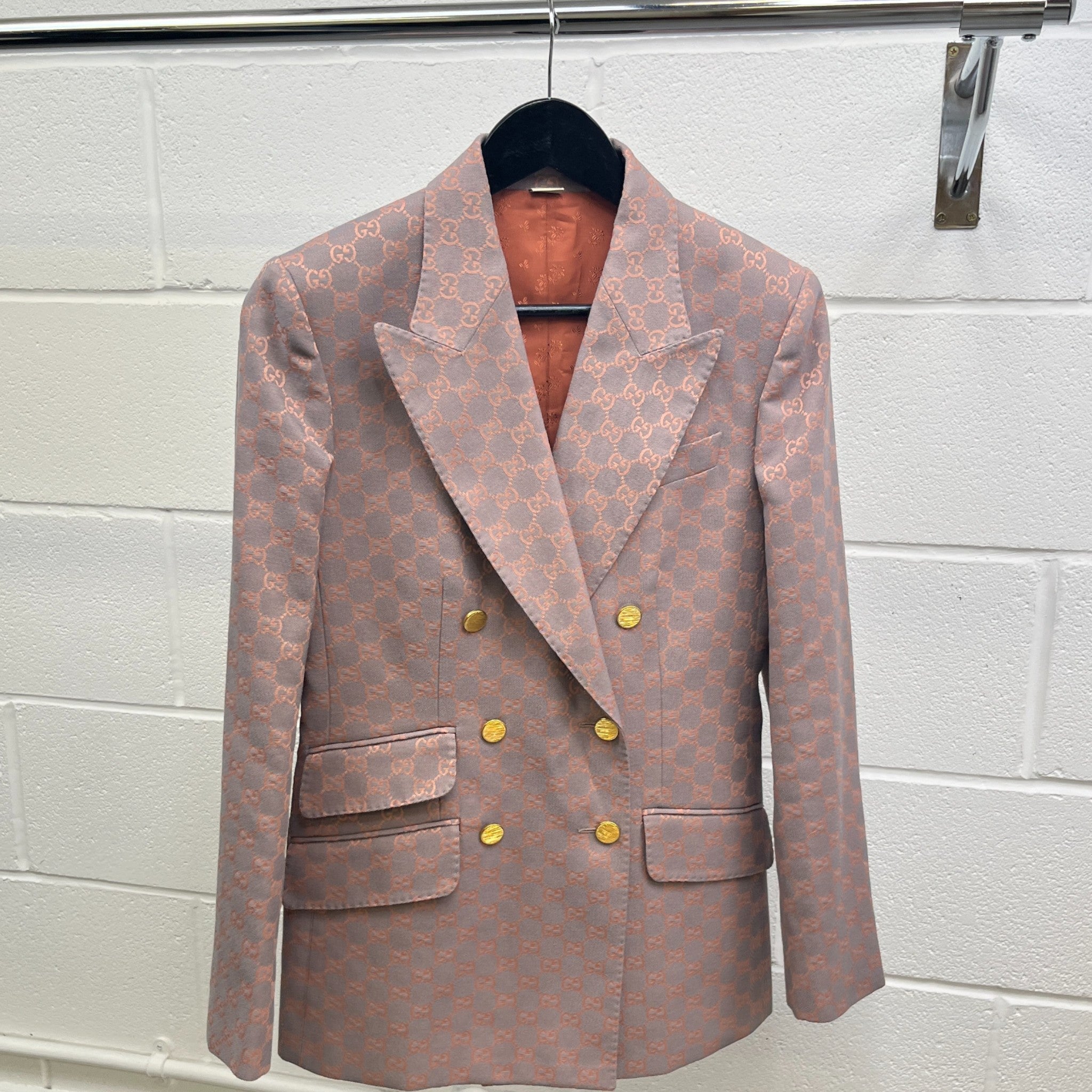 Women's Gg Jacquard Double Breasted Blazer Jacket Pink Size IT 40 / UK 8