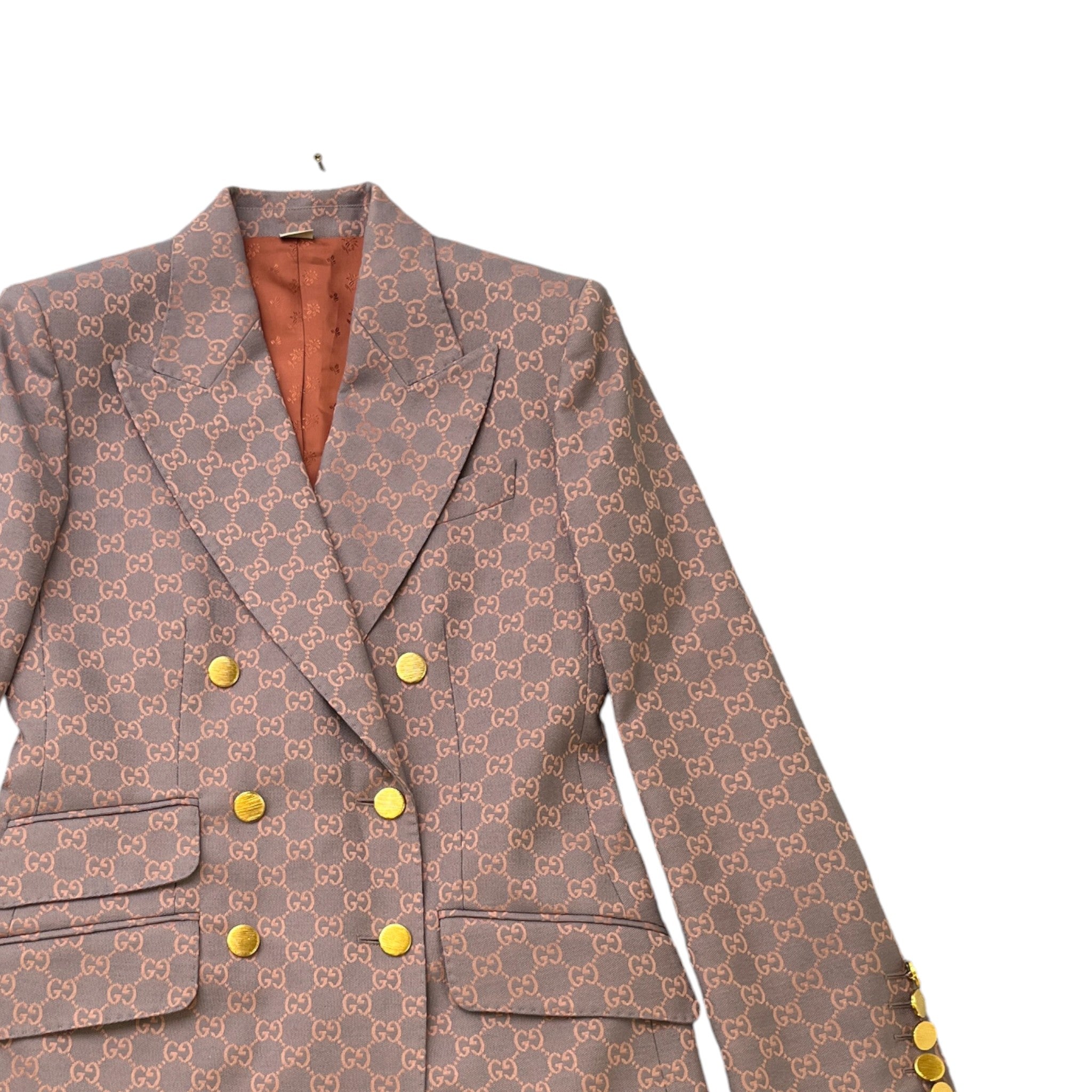 Women's Gg Jacquard Double Breasted Blazer Jacket Pink Size IT 40 / UK 8