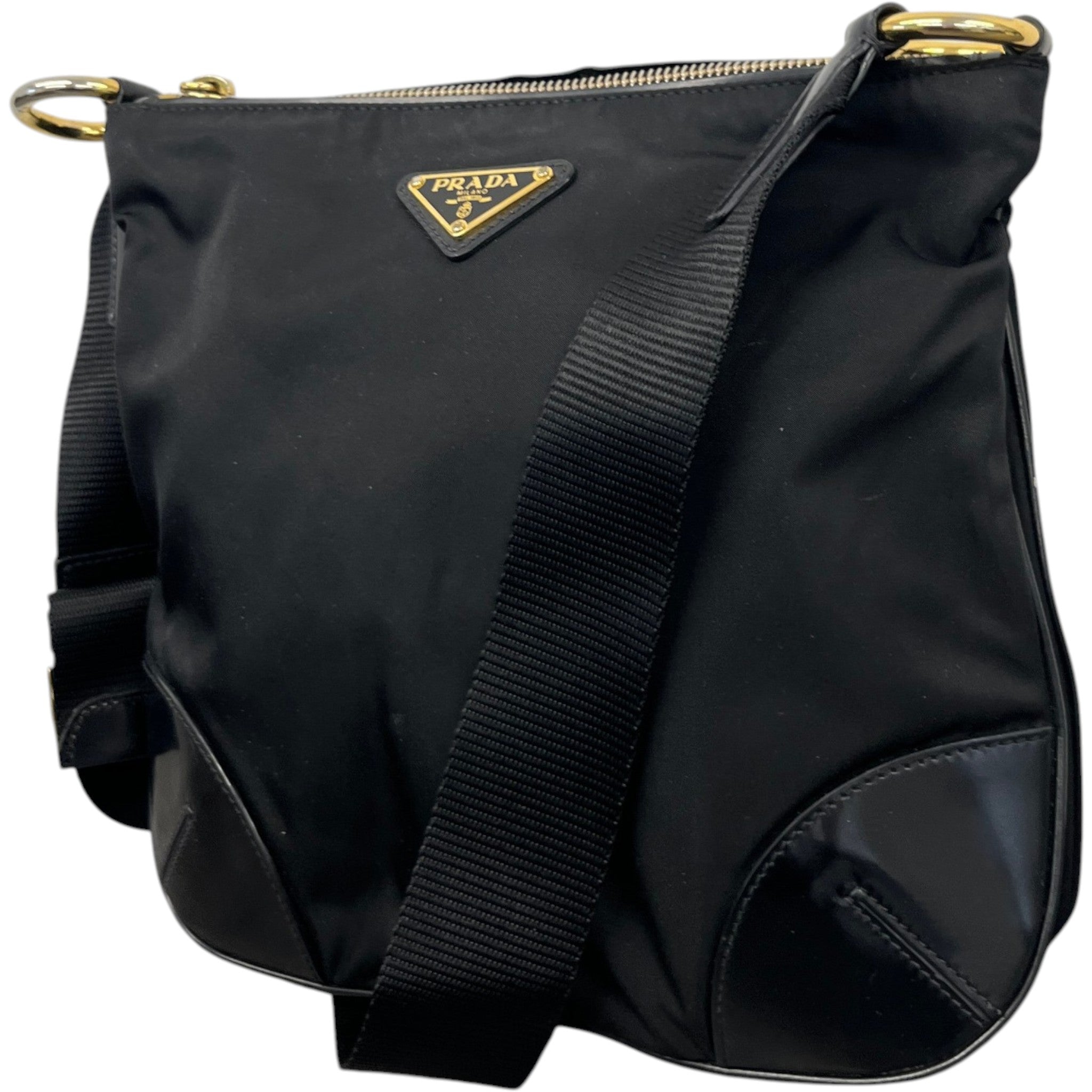 Women's Vitello Trimmed Tessuto Crossbody Bag Black