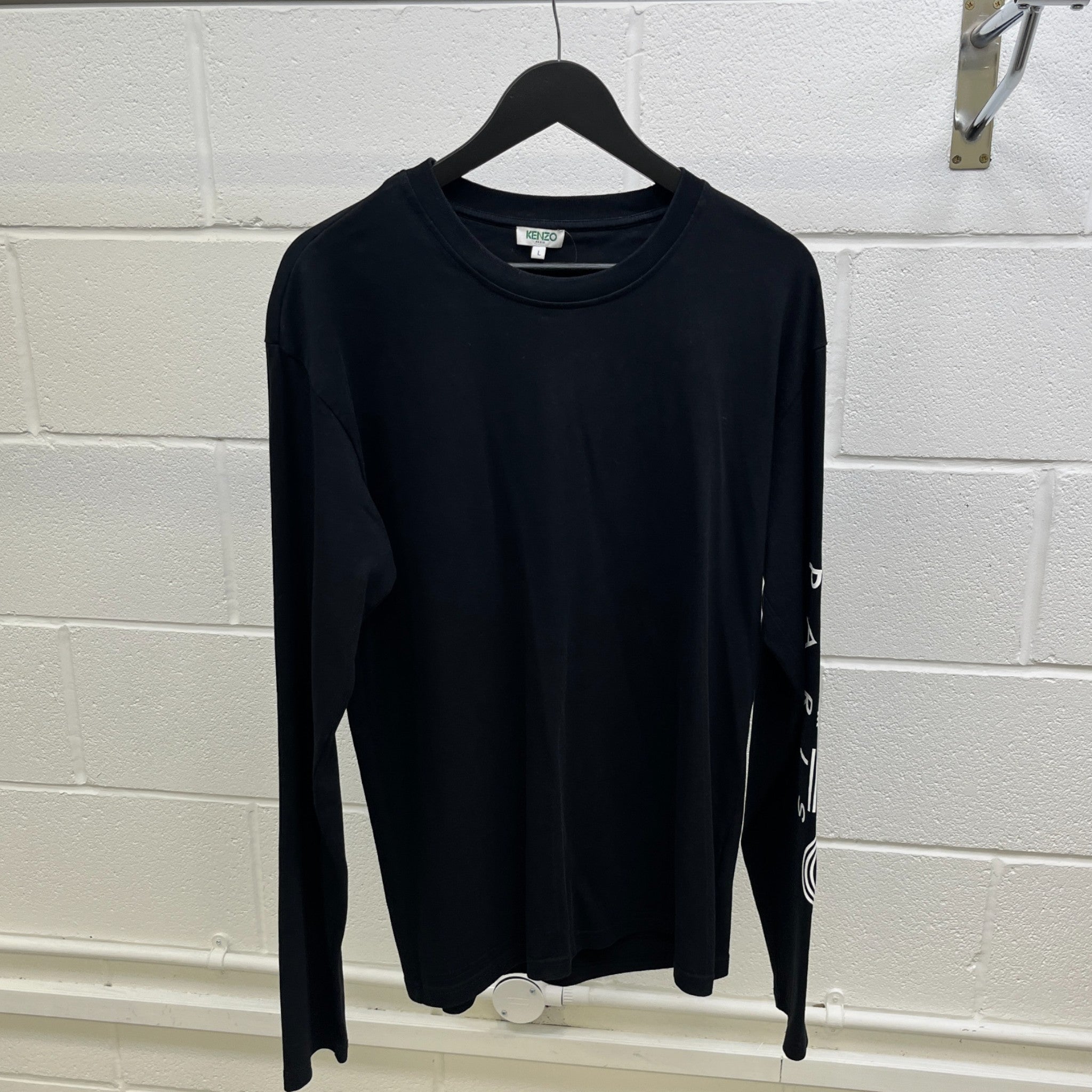 Men's Logo Print Long Sleeve T-Shirt Black Size L