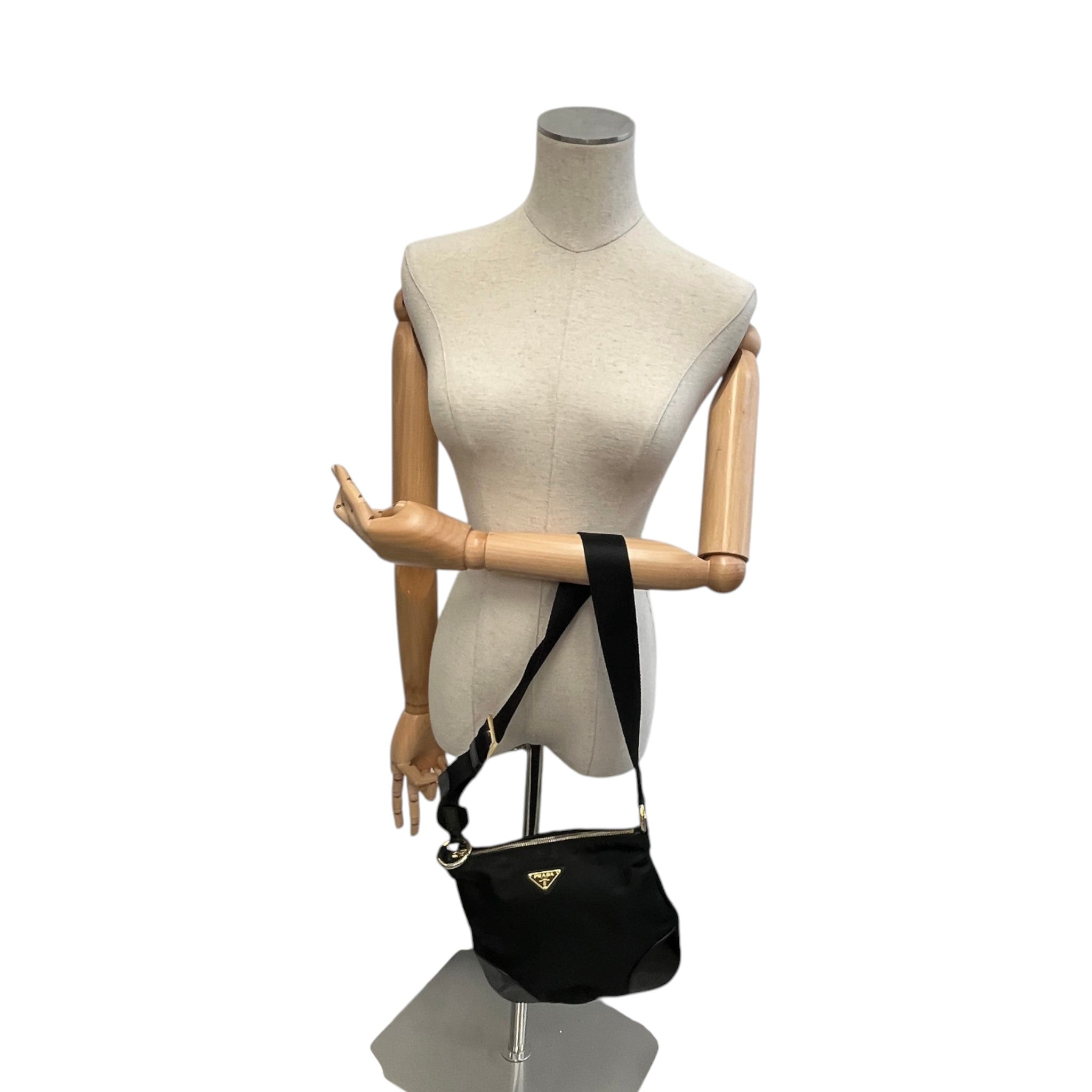 Women's Vitello Trimmed Tessuto Crossbody Bag Black