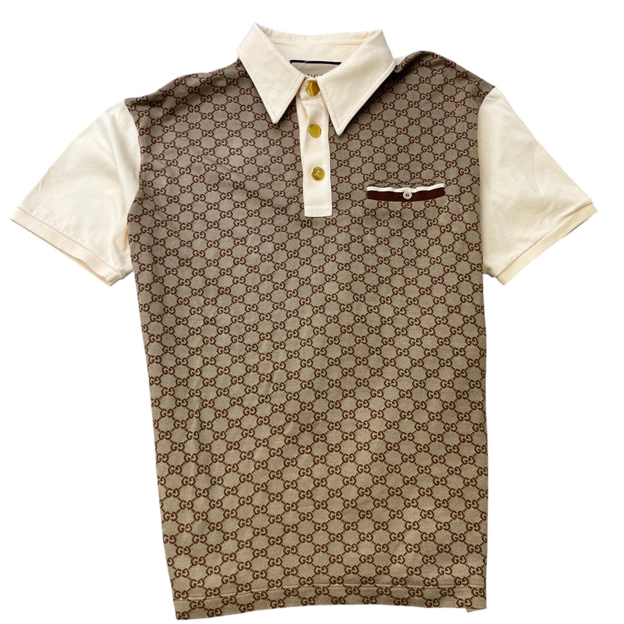 Men's Monogram Print Polo Shirt Brown Size L