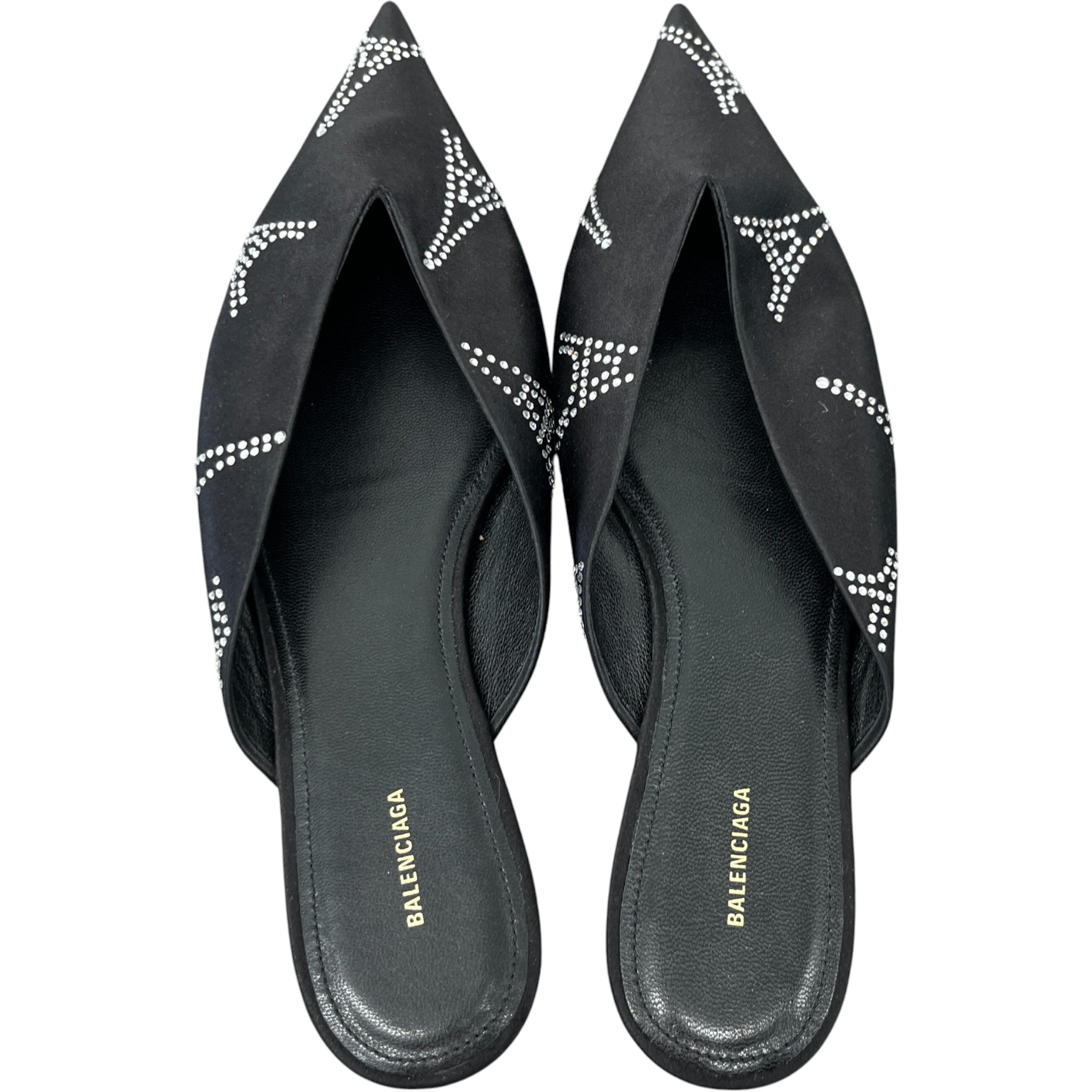 Women's Knife Satin Rhinestone Eiffel Tower Mules Black Size EU 38.5 / UK 5.5