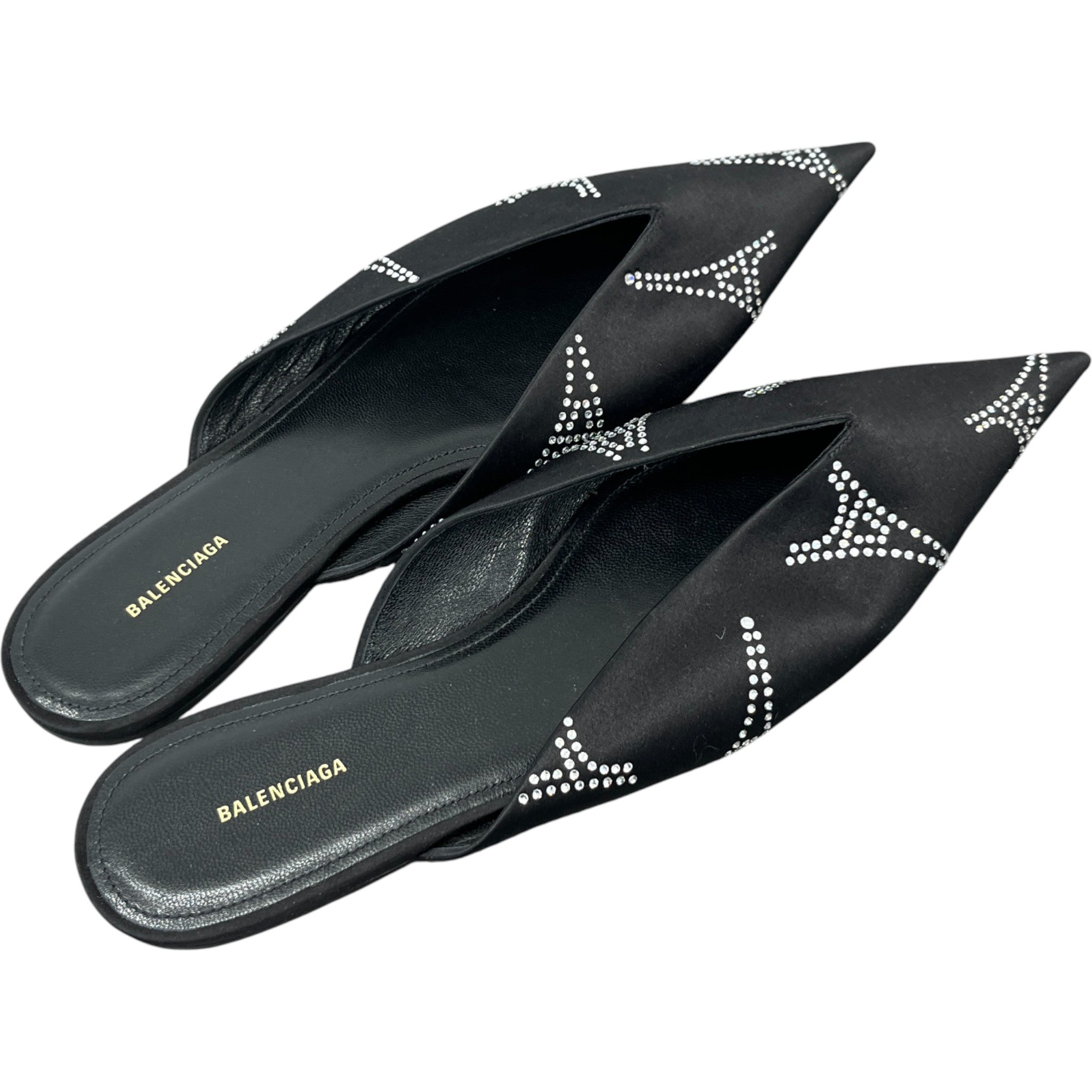 Women's Knife Satin Rhinestone Eiffel Tower Mules Black Size EU 38.5 / UK 5.5