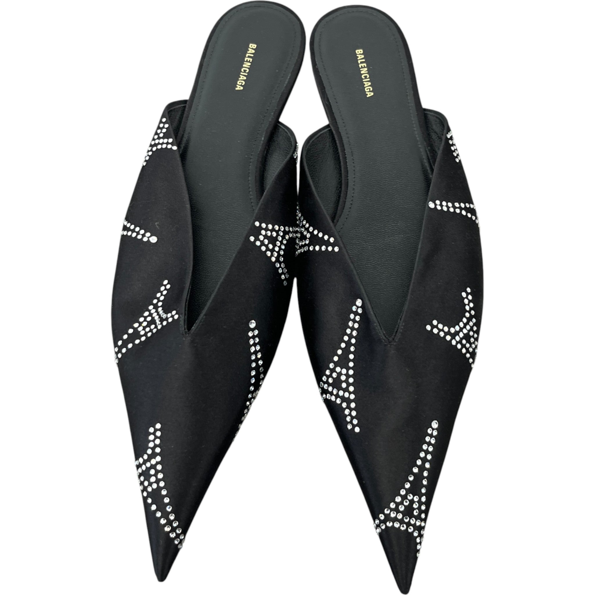 Women's Knife Satin Rhinestone Eiffel Tower Mules Black Size EU 38.5 / UK 5.5