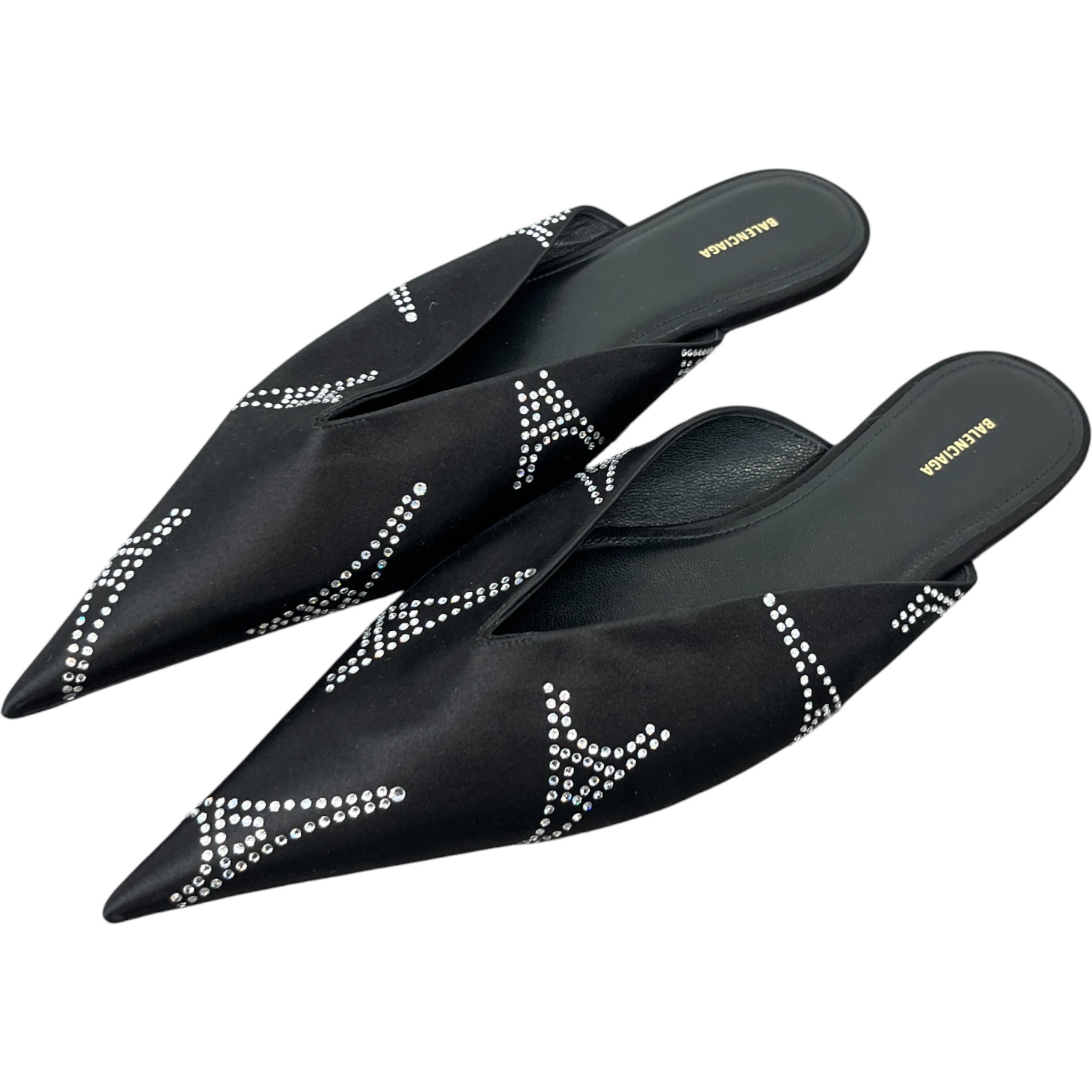 Women's Knife Satin Rhinestone Eiffel Tower Mules Black Size EU 38.5 / UK 5.5