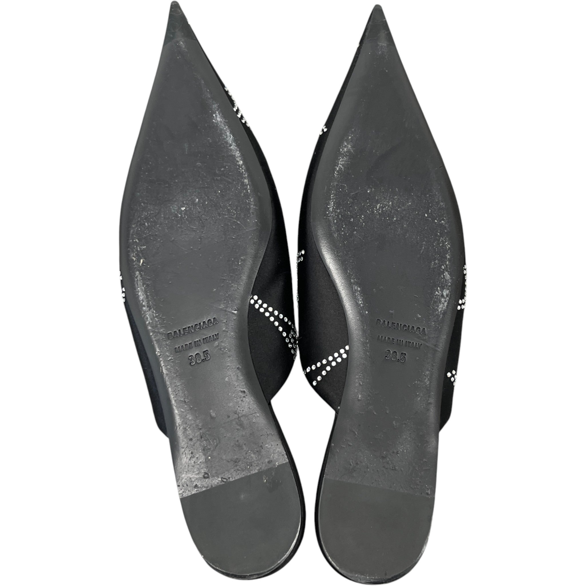 Women's Knife Satin Rhinestone Eiffel Tower Mules Black Size EU 38.5 / UK 5.5