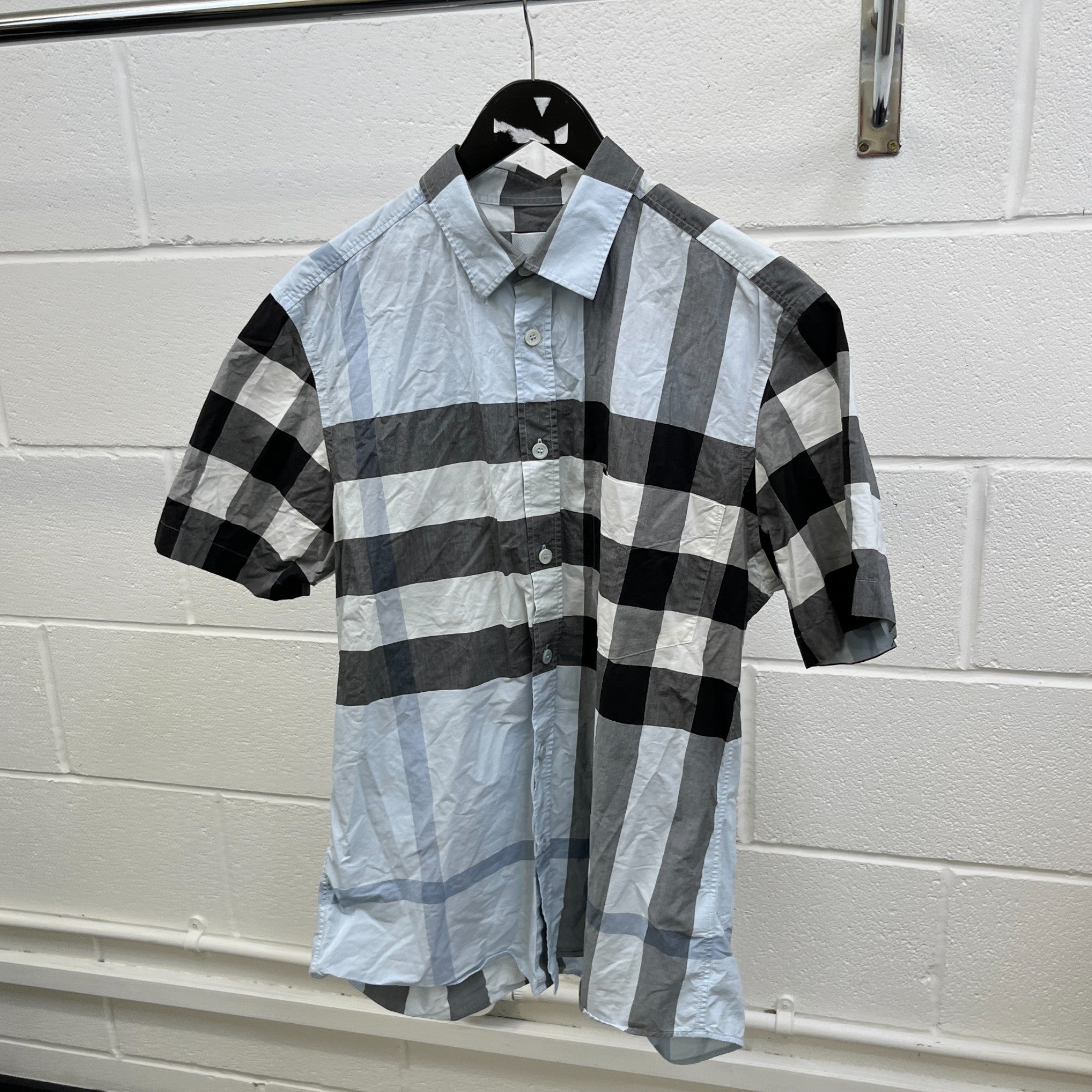 Men's Check Short Sleeve Shirt Blue Size L