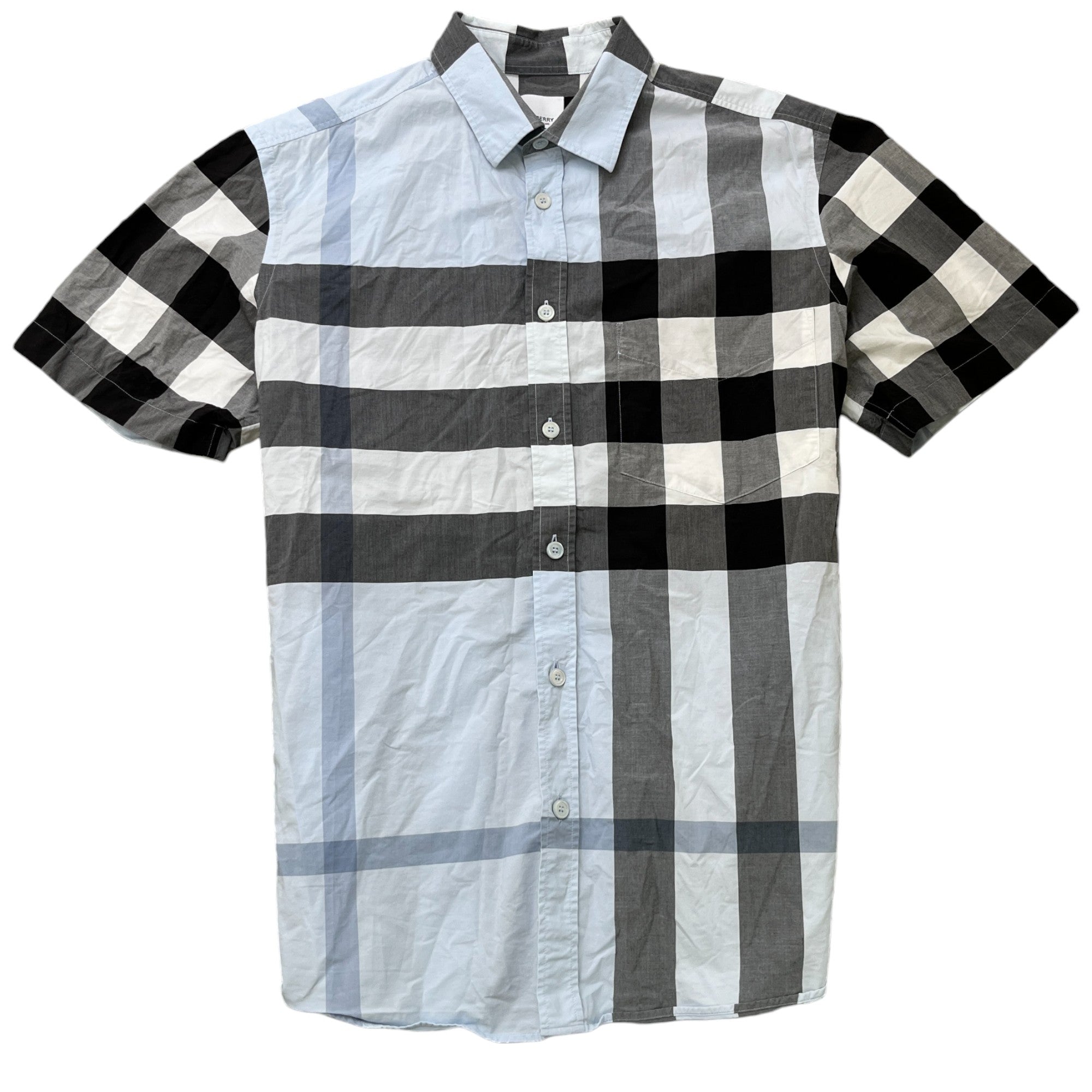 Men's Check Short Sleeve Shirt Blue Size L