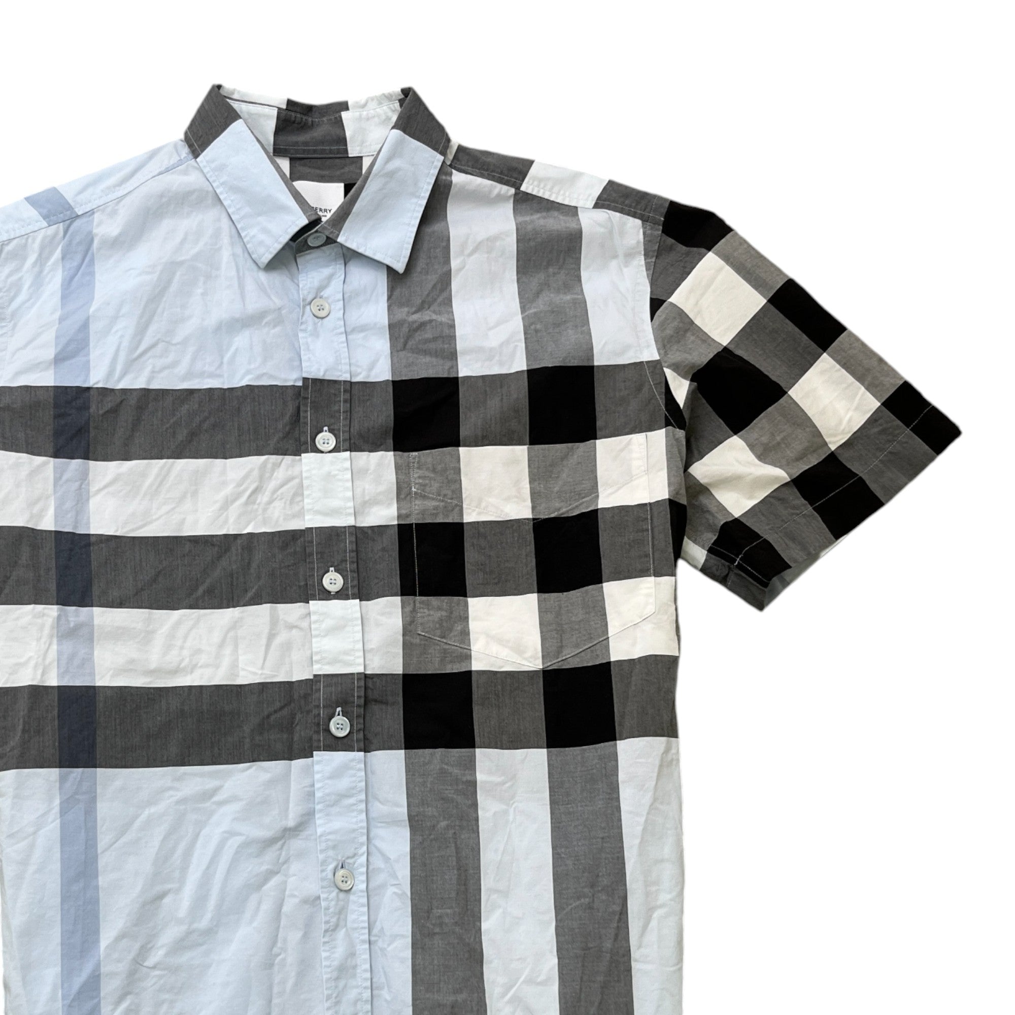 Men's Check Short Sleeve Shirt Blue Size L