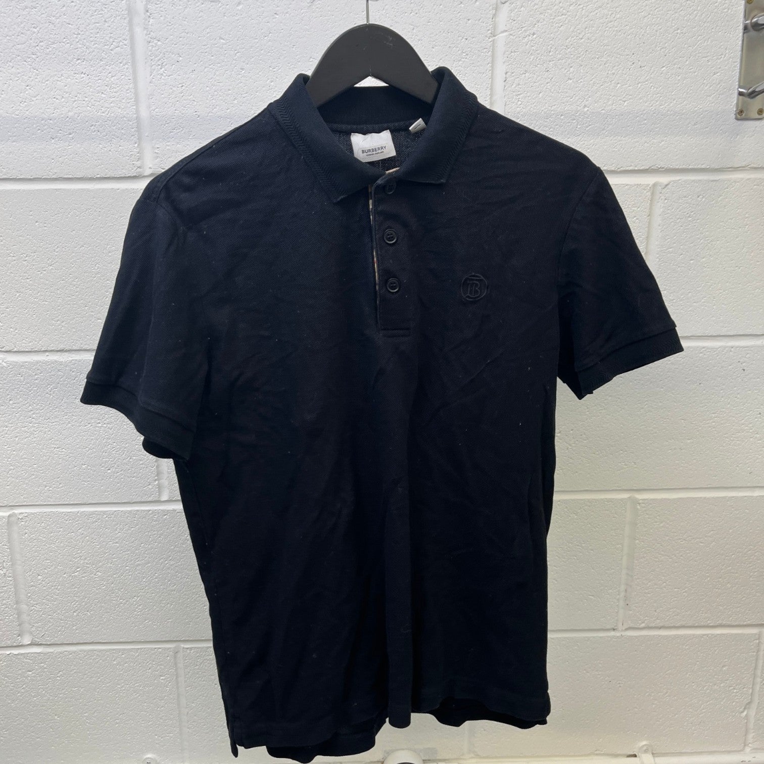 Men's Embroidered Logo Nova Check Polo Shirt Black Size M