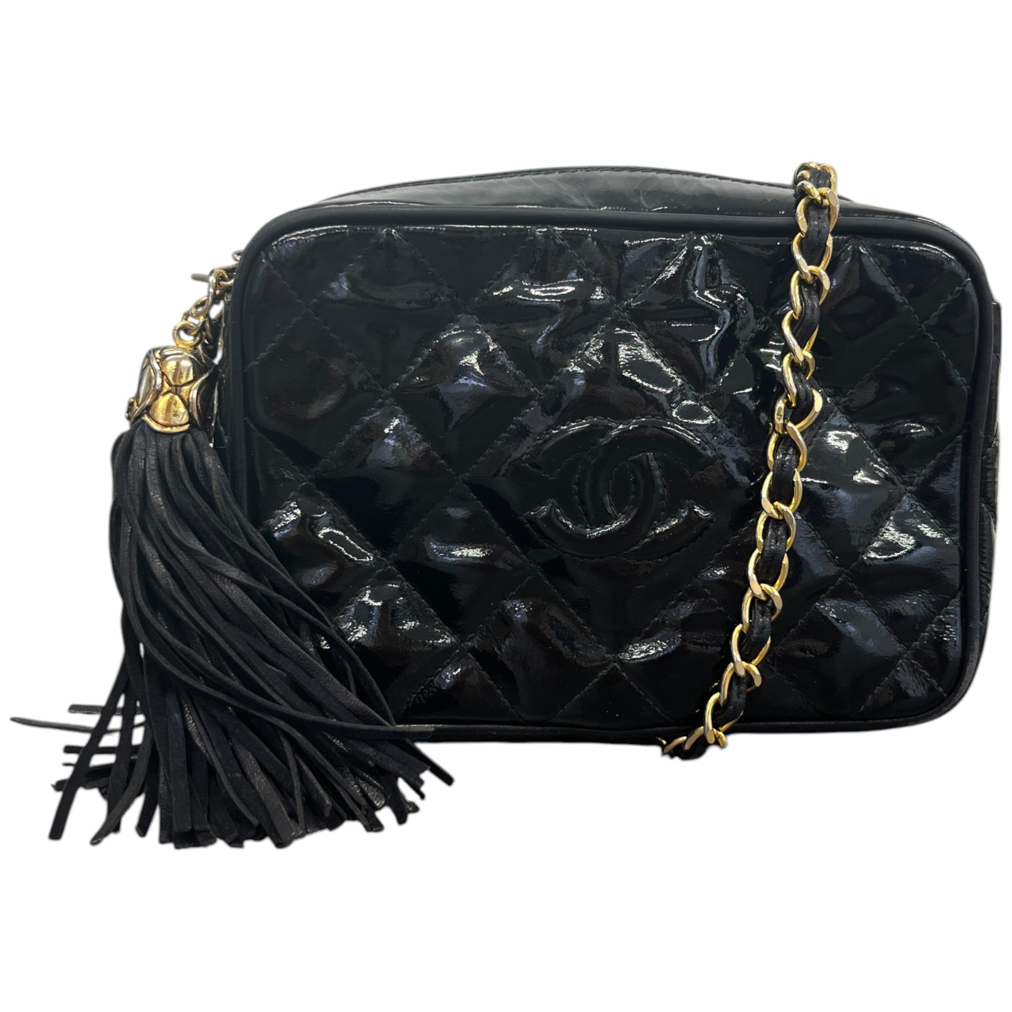 Women's Patent Small Camera Bag Black