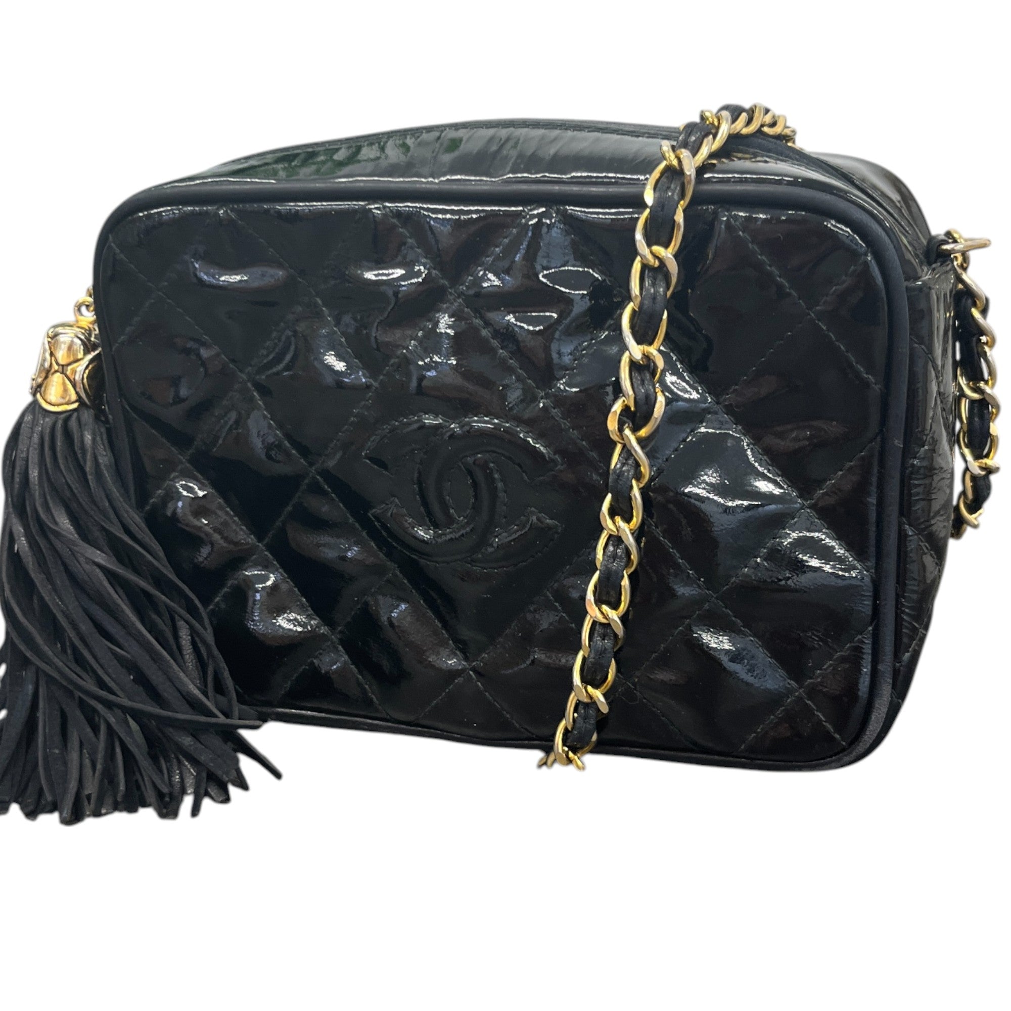 Women's Patent Small Camera Bag Black