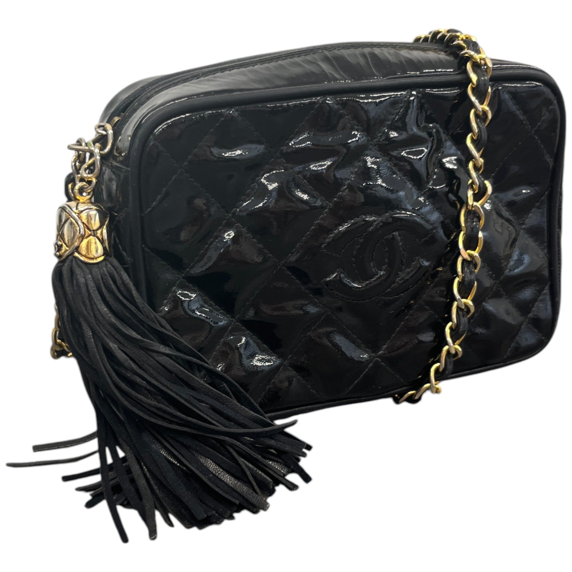 Women's Patent Small Camera Bag Black