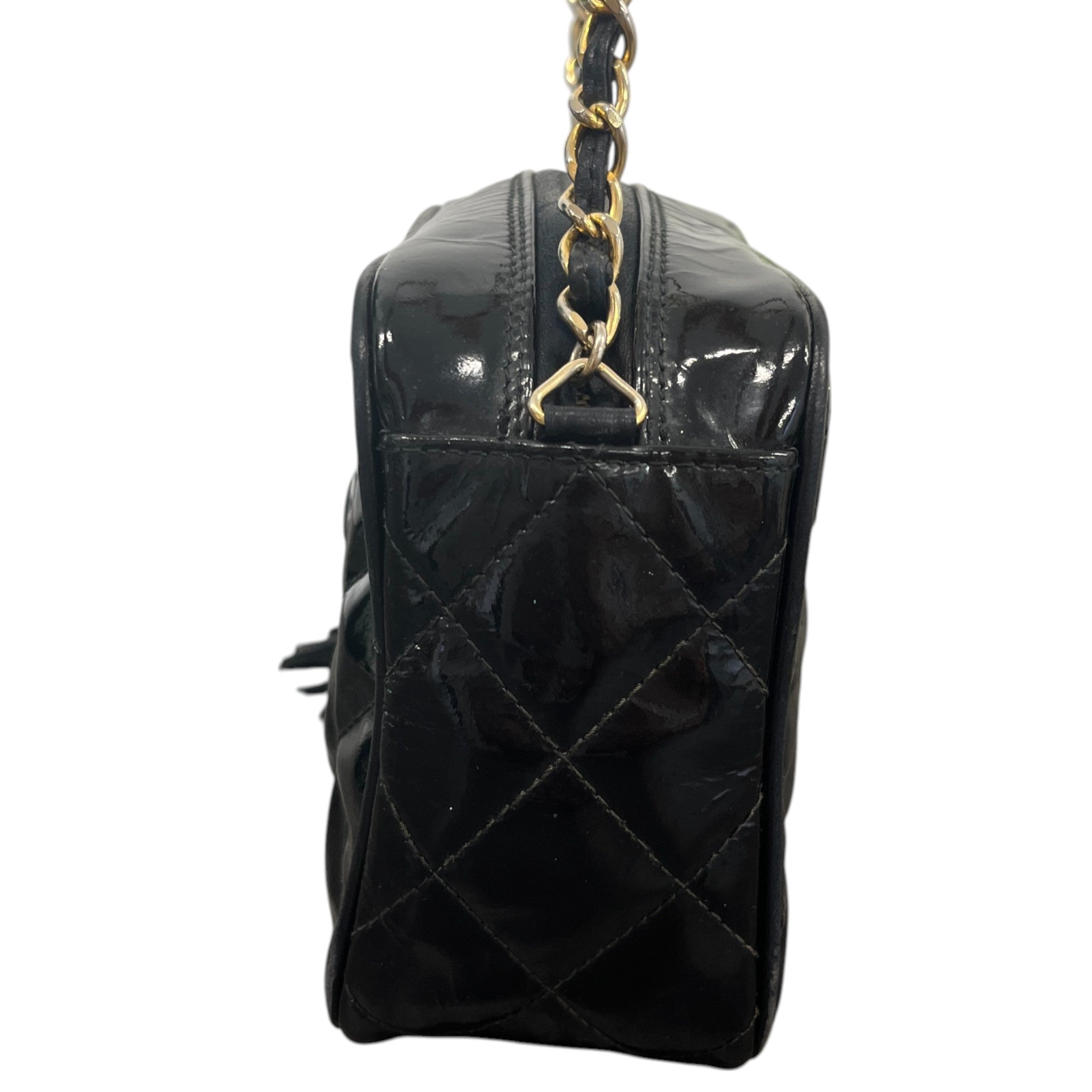 Women's Patent Small Camera Bag Black