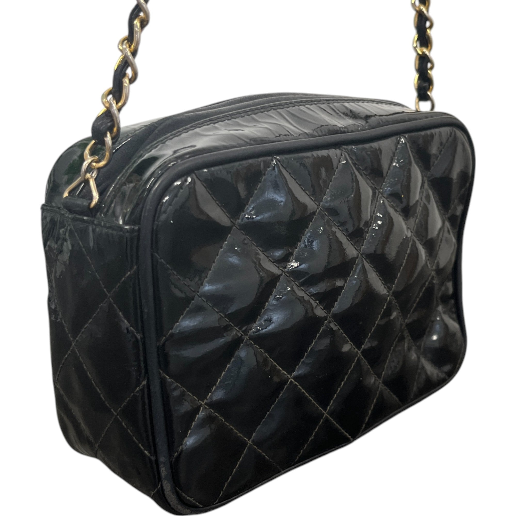 Women's Patent Small Camera Bag Black