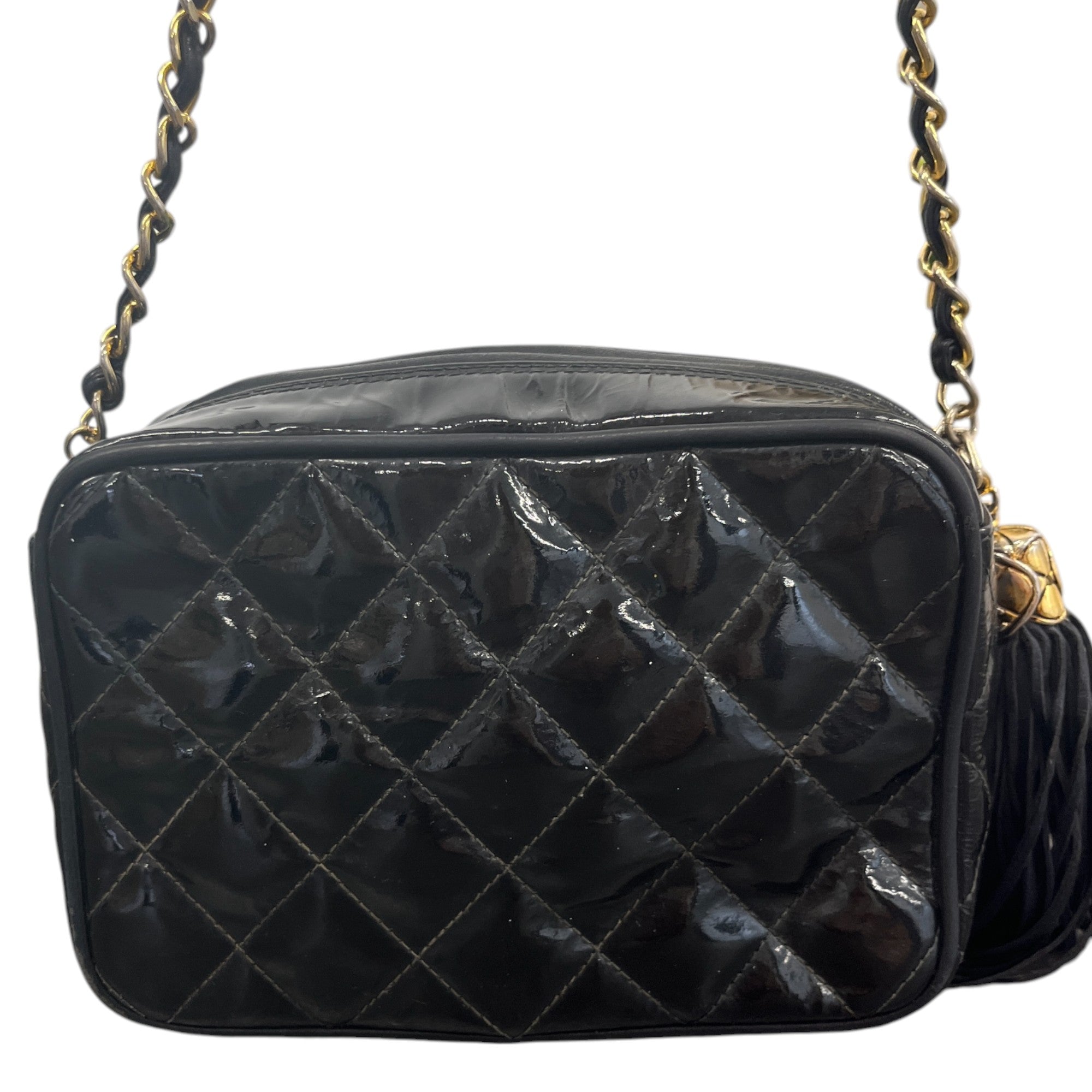 Women's Patent Small Camera Bag Black