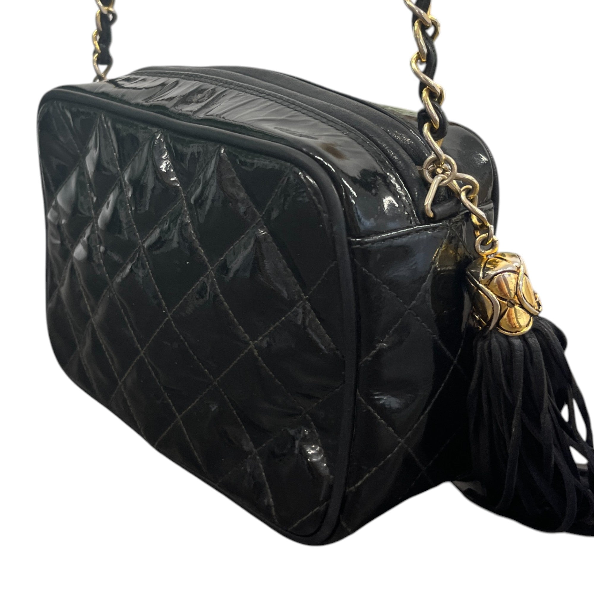 Women's Patent Small Camera Bag Black