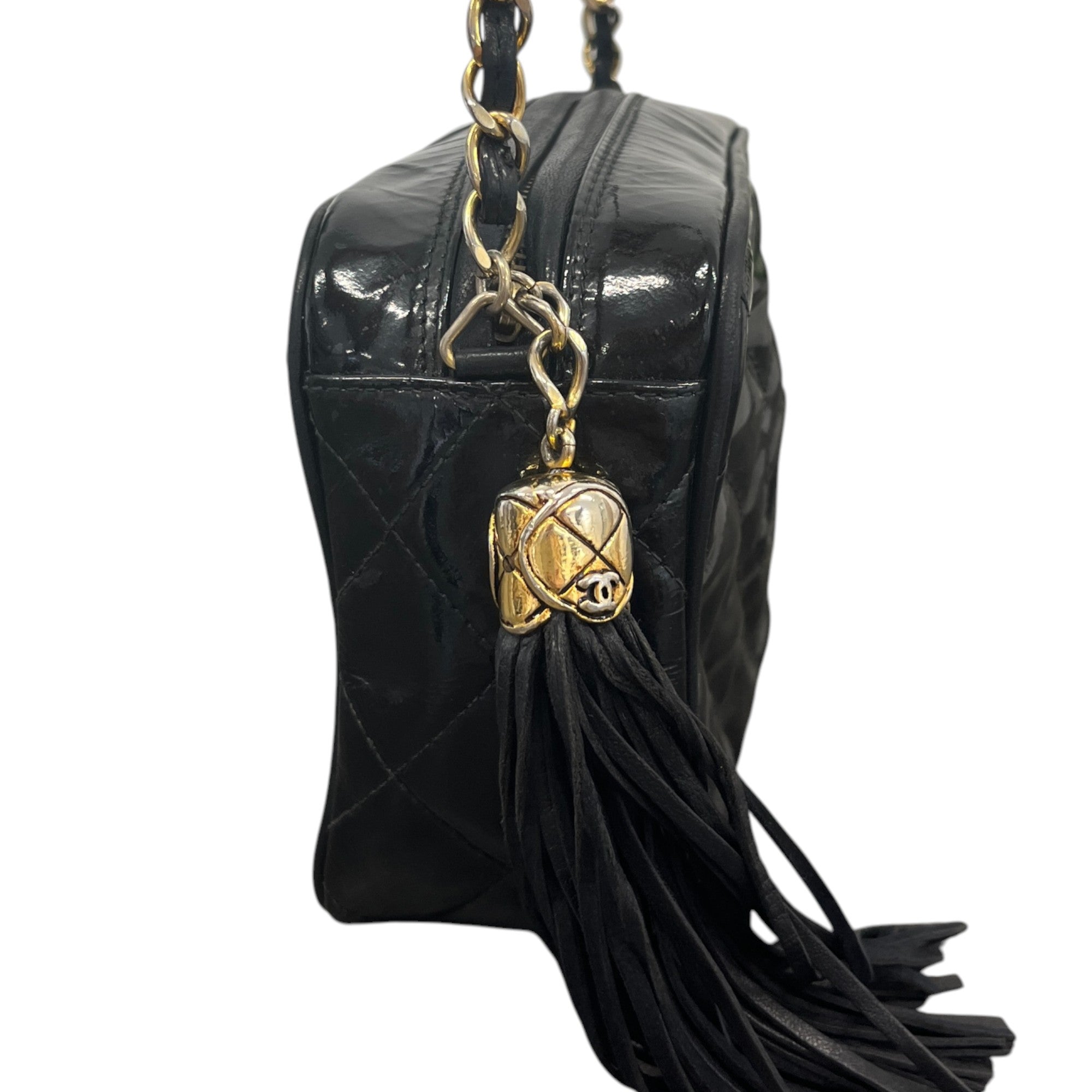 Women's Patent Small Camera Bag Black