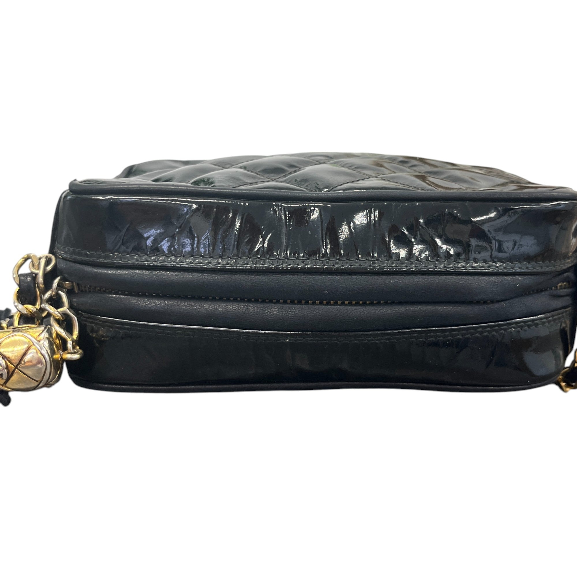 Women's Patent Small Camera Bag Black