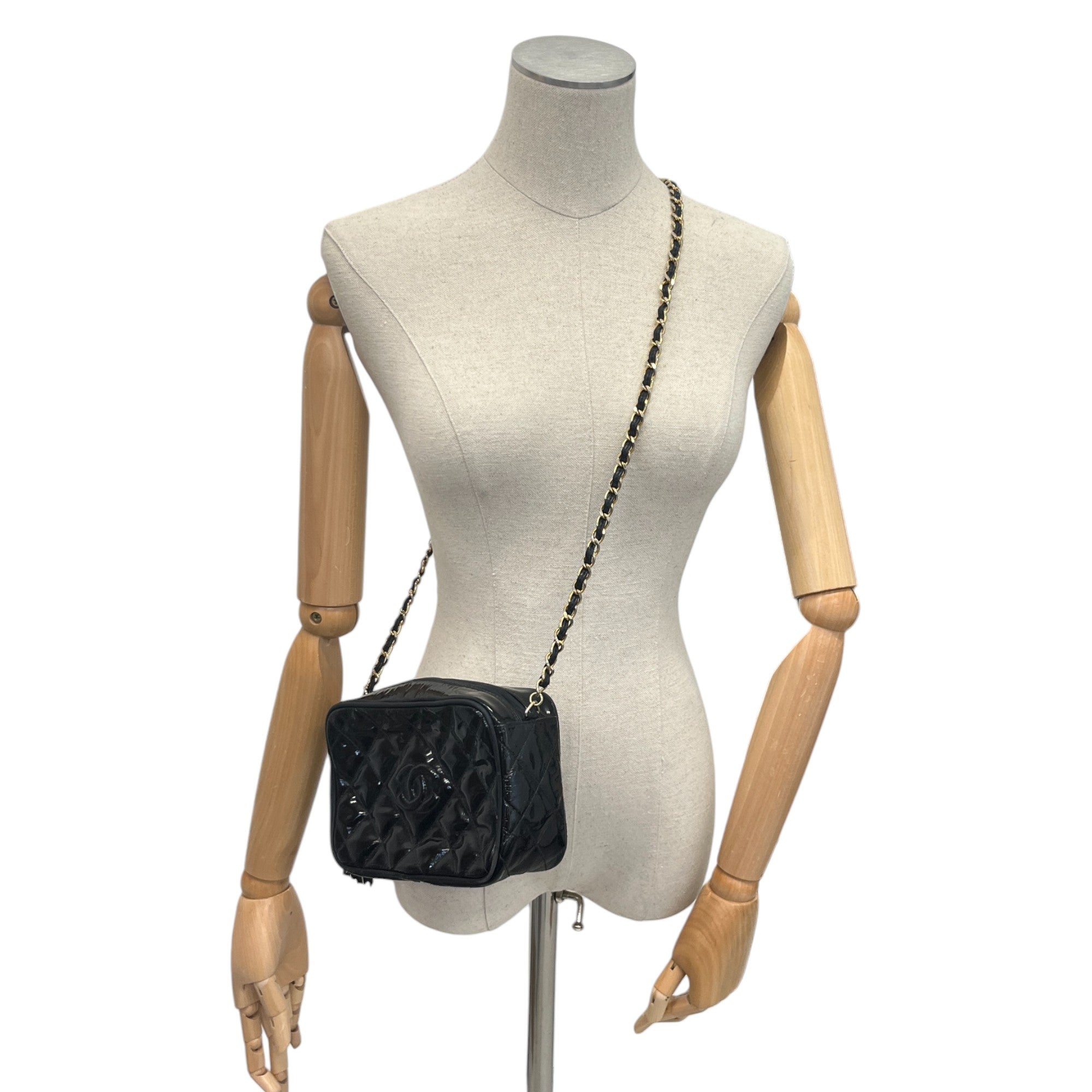 Women's Patent Small Camera Bag Black