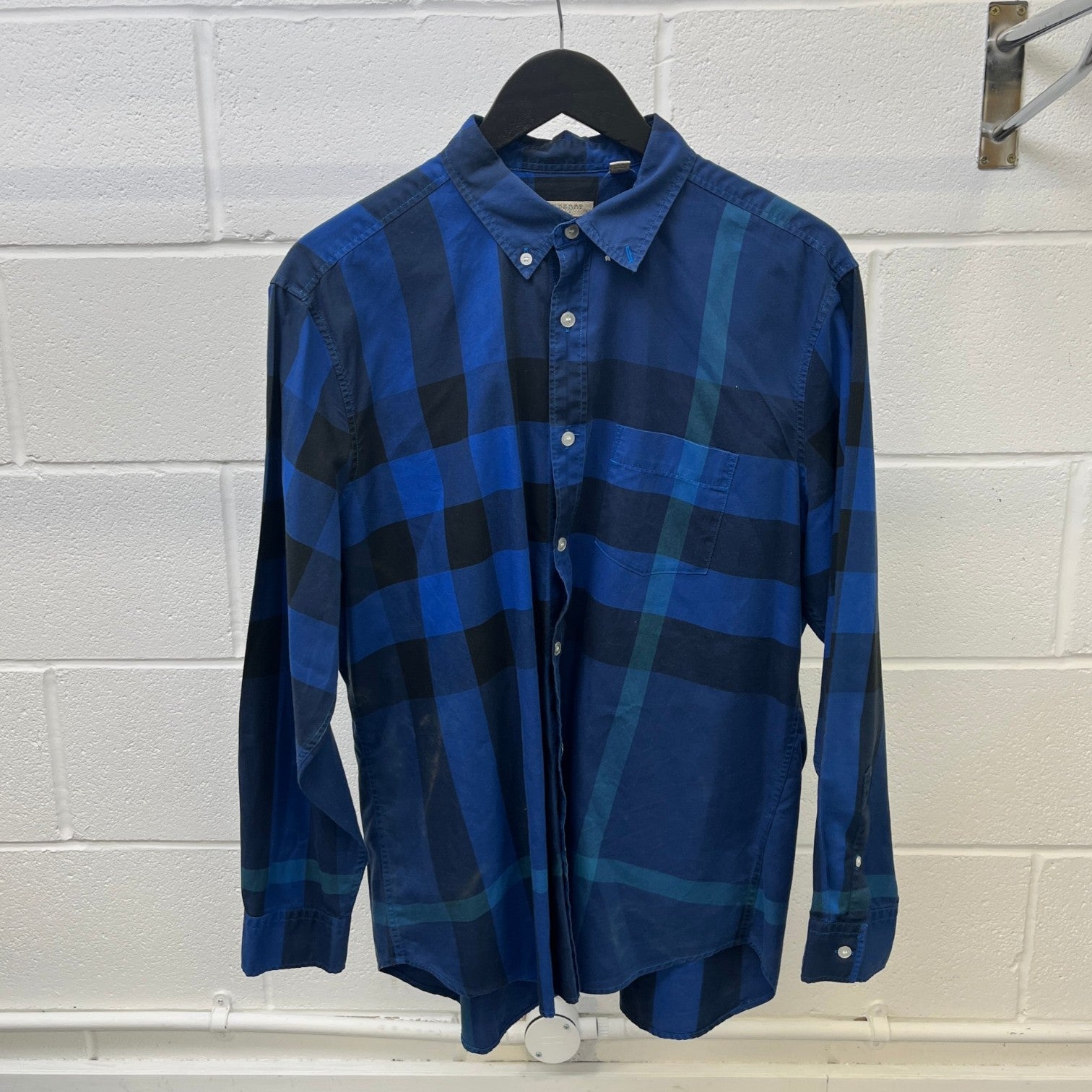 Men's Brit Nova Check Long Sleeve Shirt Blue Size XL