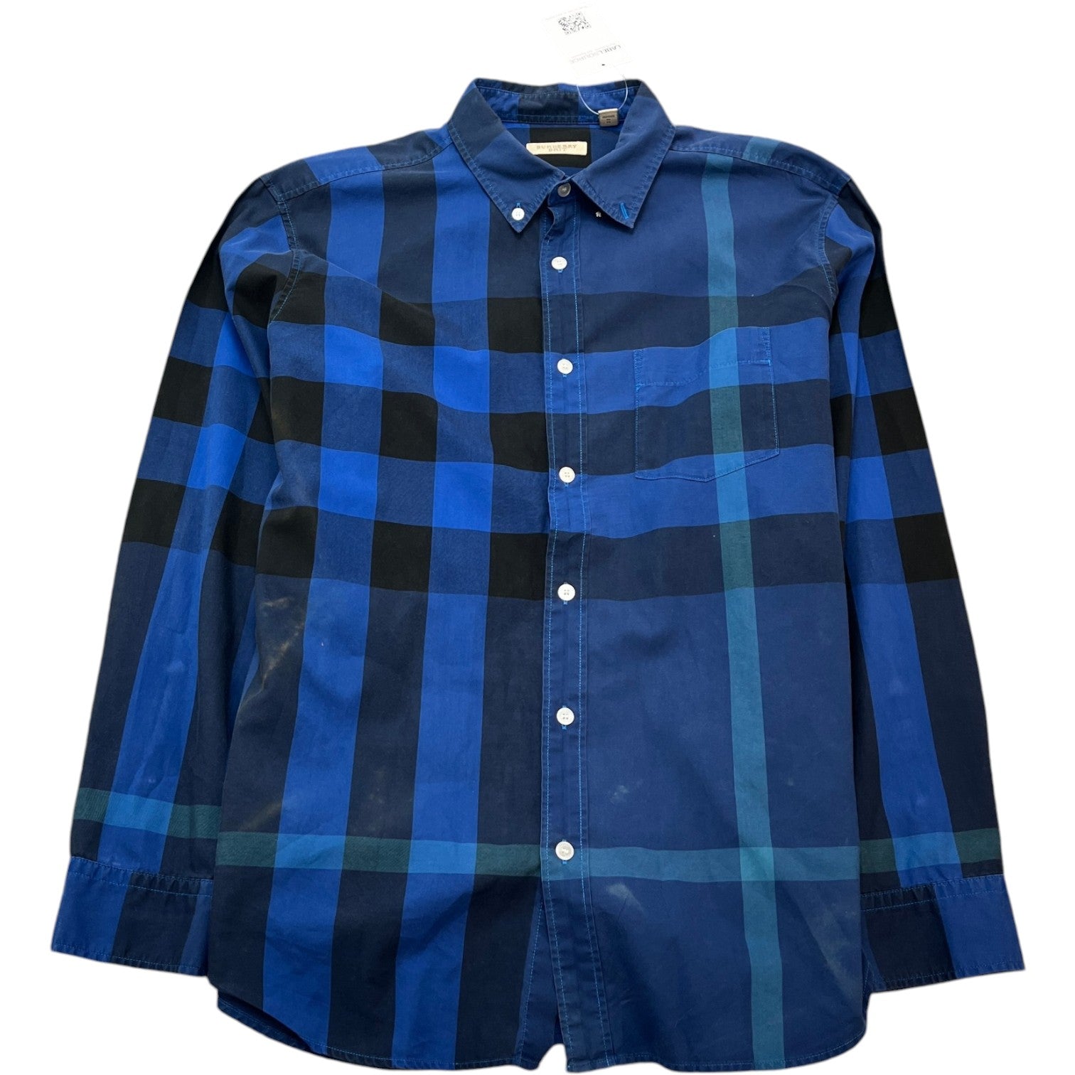 Men's Brit Nova Check Long Sleeve Shirt Blue Size XL