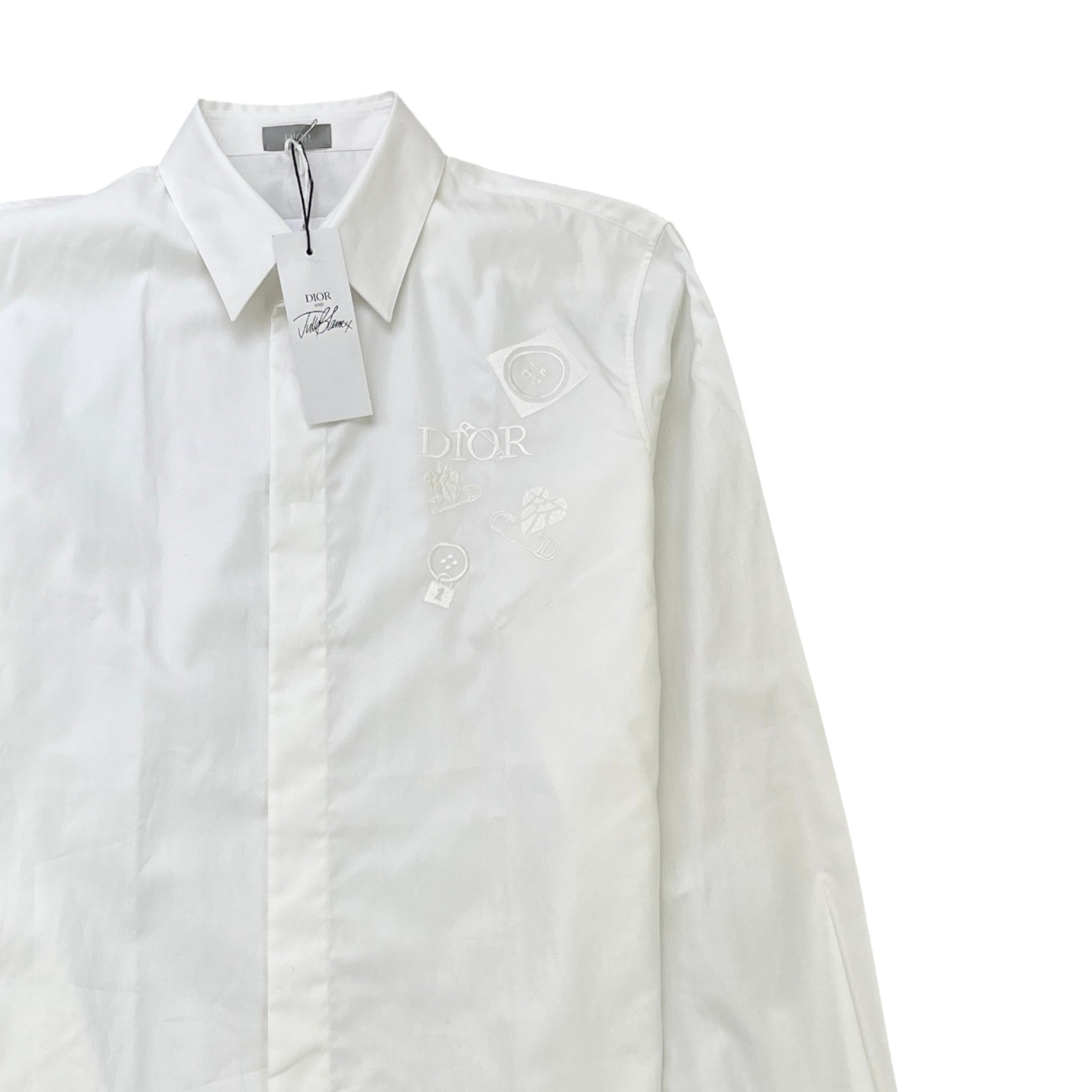 Men's X Judy Blame Poplin Embroidered Logo Long Sleeve Shirt White Size L