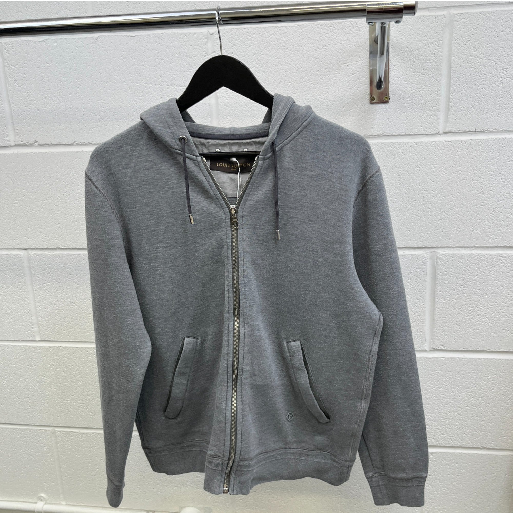 Men's Zip Up Logo Hoodie Grey Size M