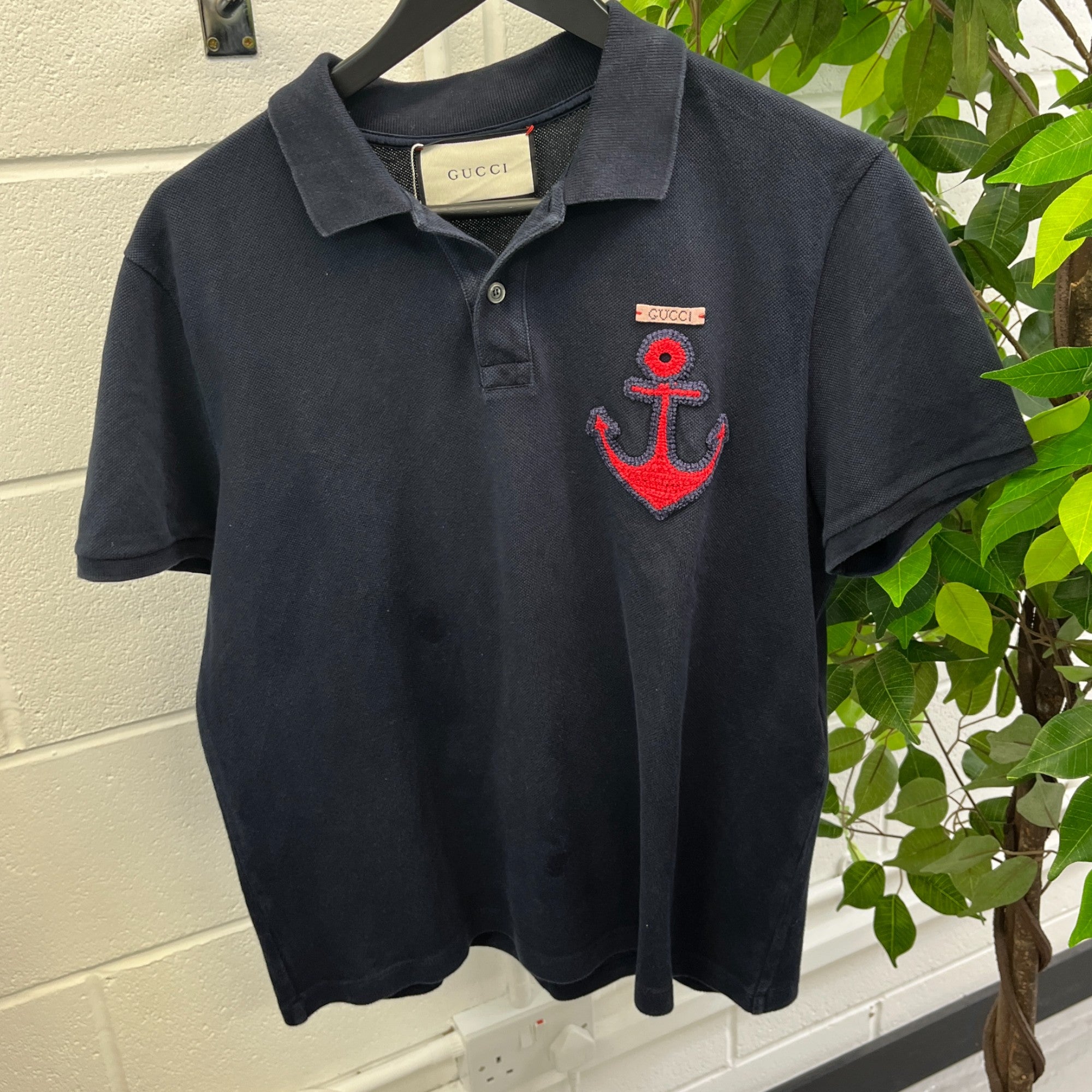 Men's Embroidered Anchor Logo Polo Shirt Navy Size XL