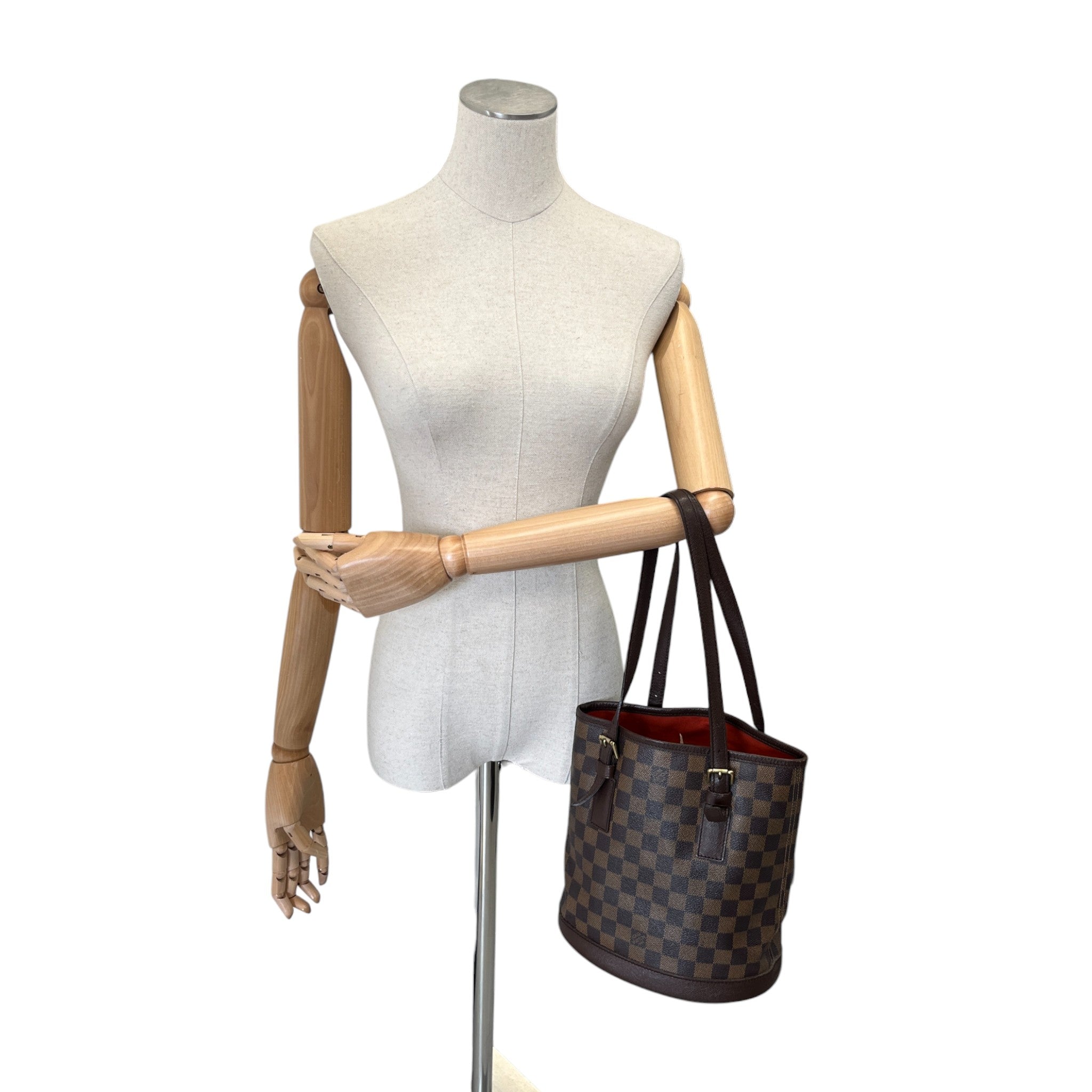 Women's Damier Ebene Marais Bucket Pm Handbag Brown