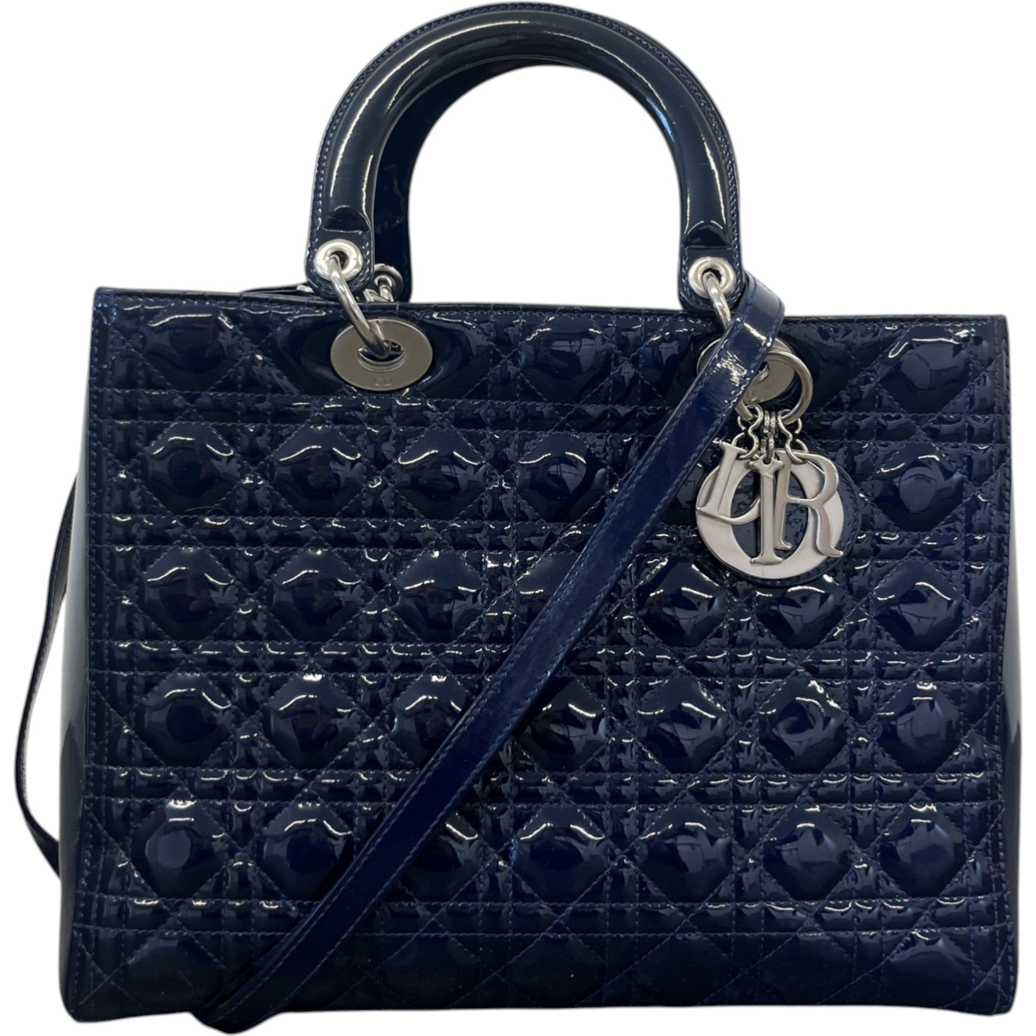 Women's Large Lady Dior Tote Patent Bag Navy