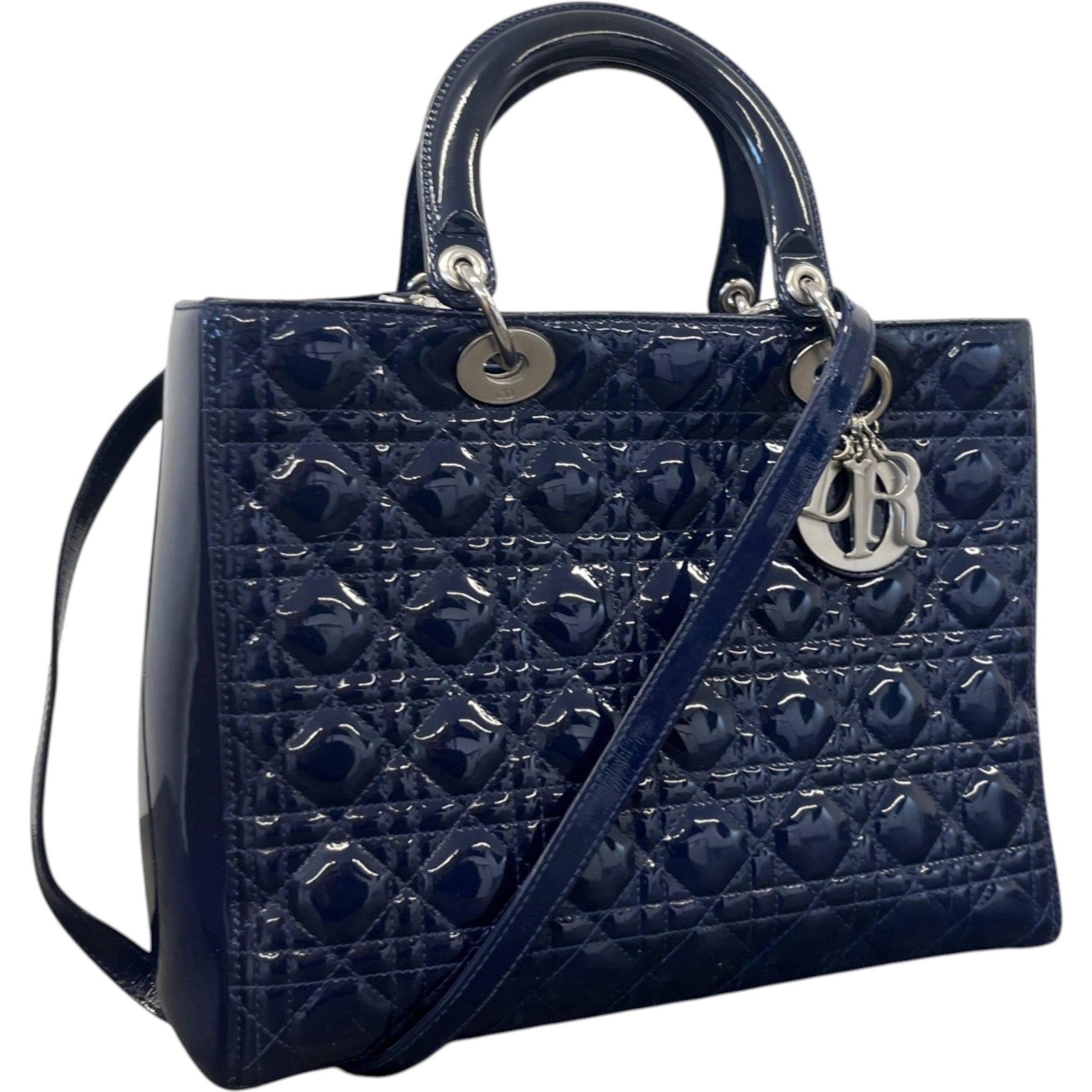 Women's Large Lady Dior Tote Patent Bag Navy