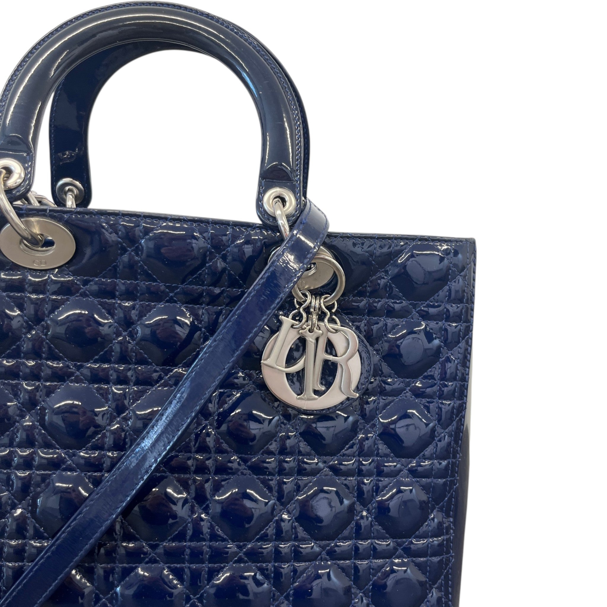 Women's Large Lady Dior Tote Patent Bag Navy
