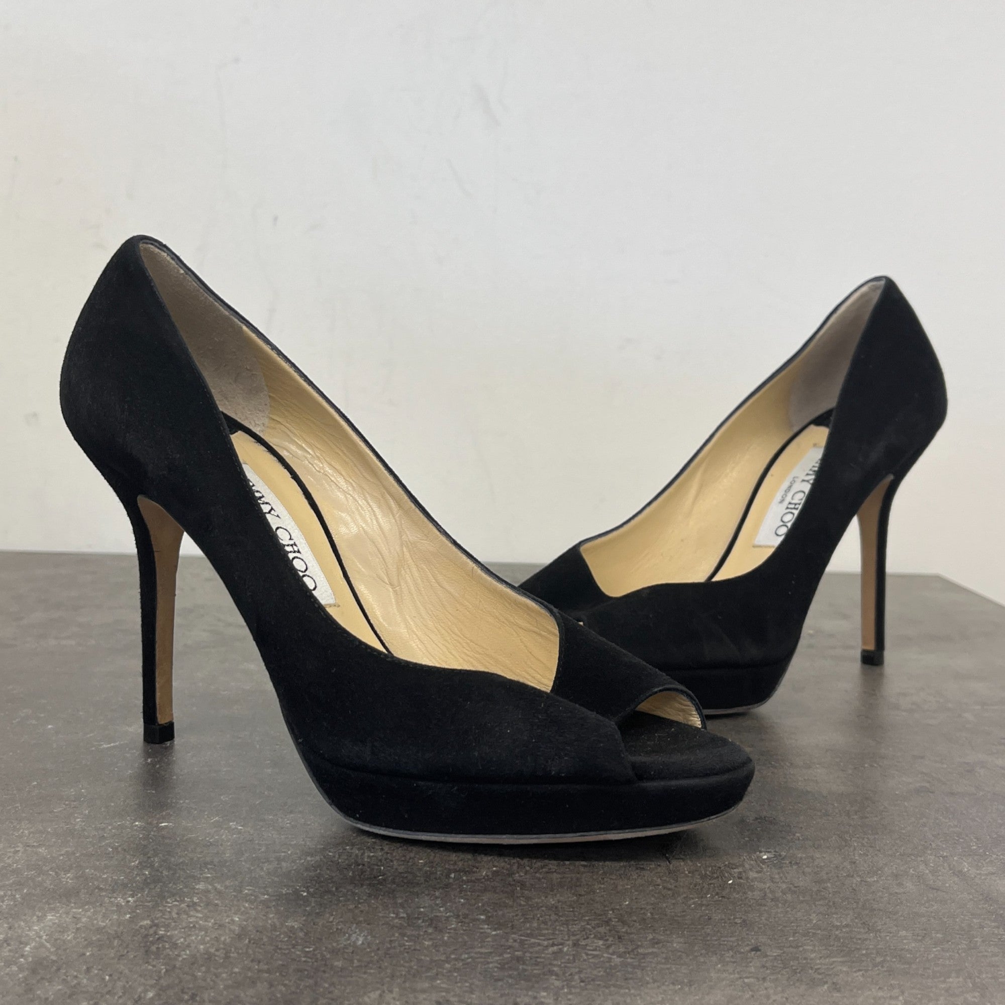 Women's Peep Toe Suede Heels Black Size EU 36.5 / UK 3.5