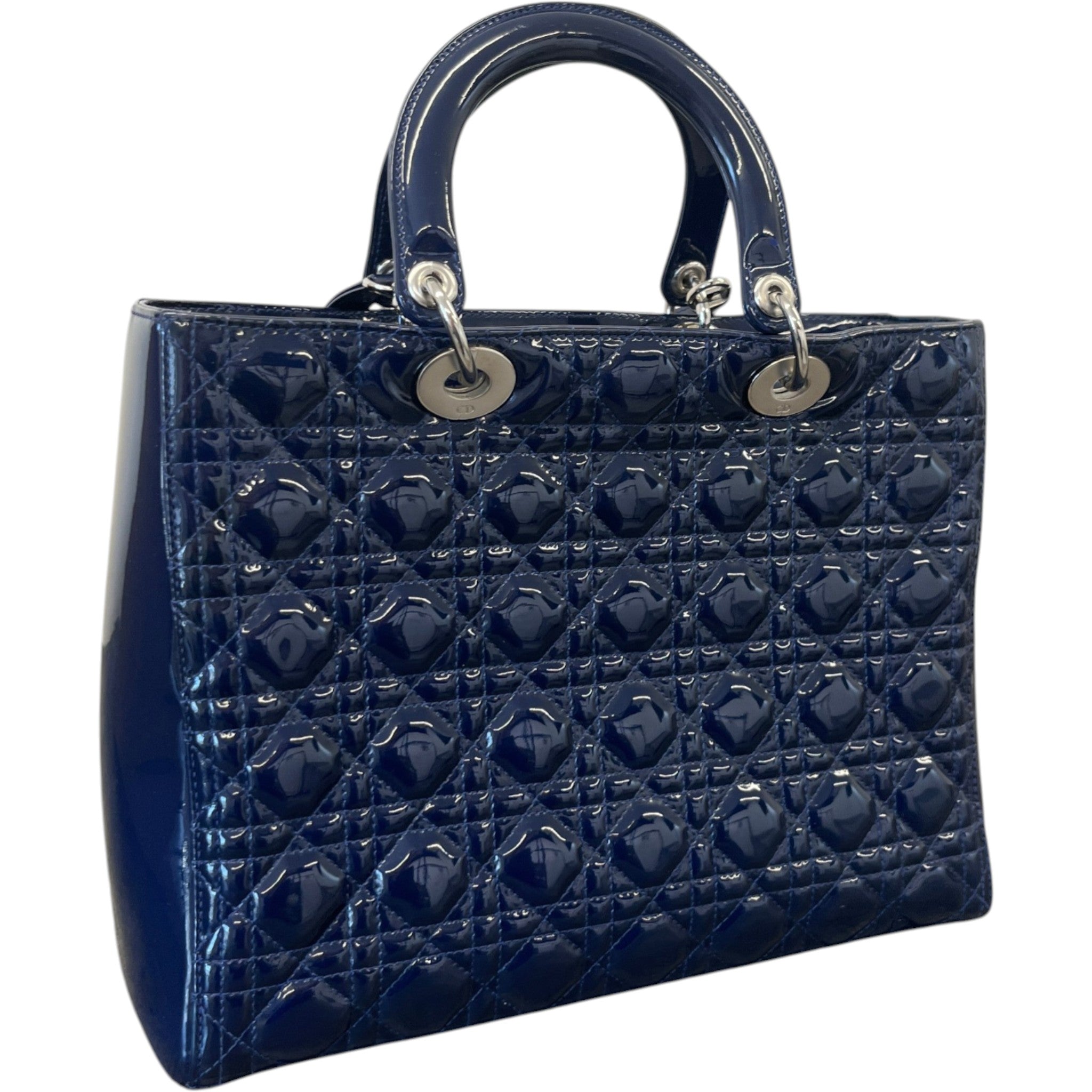Women's Large Lady Dior Tote Patent Bag Navy