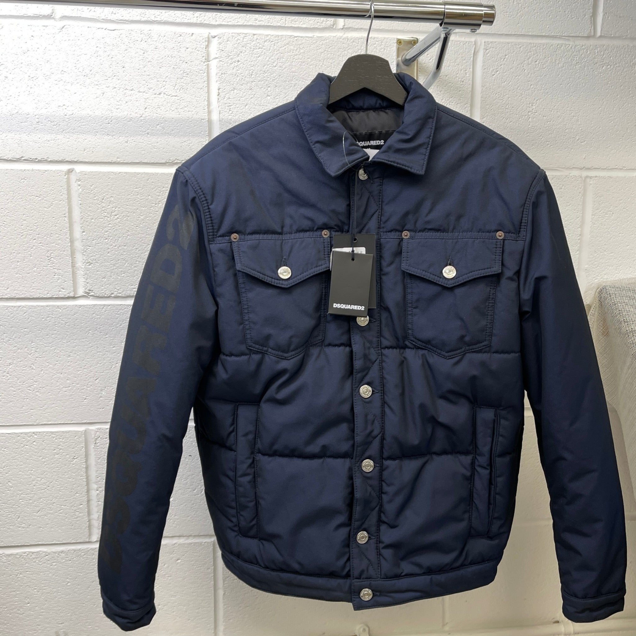 Men's Arm Logo Down Jacket Navy Size IT 48 / M