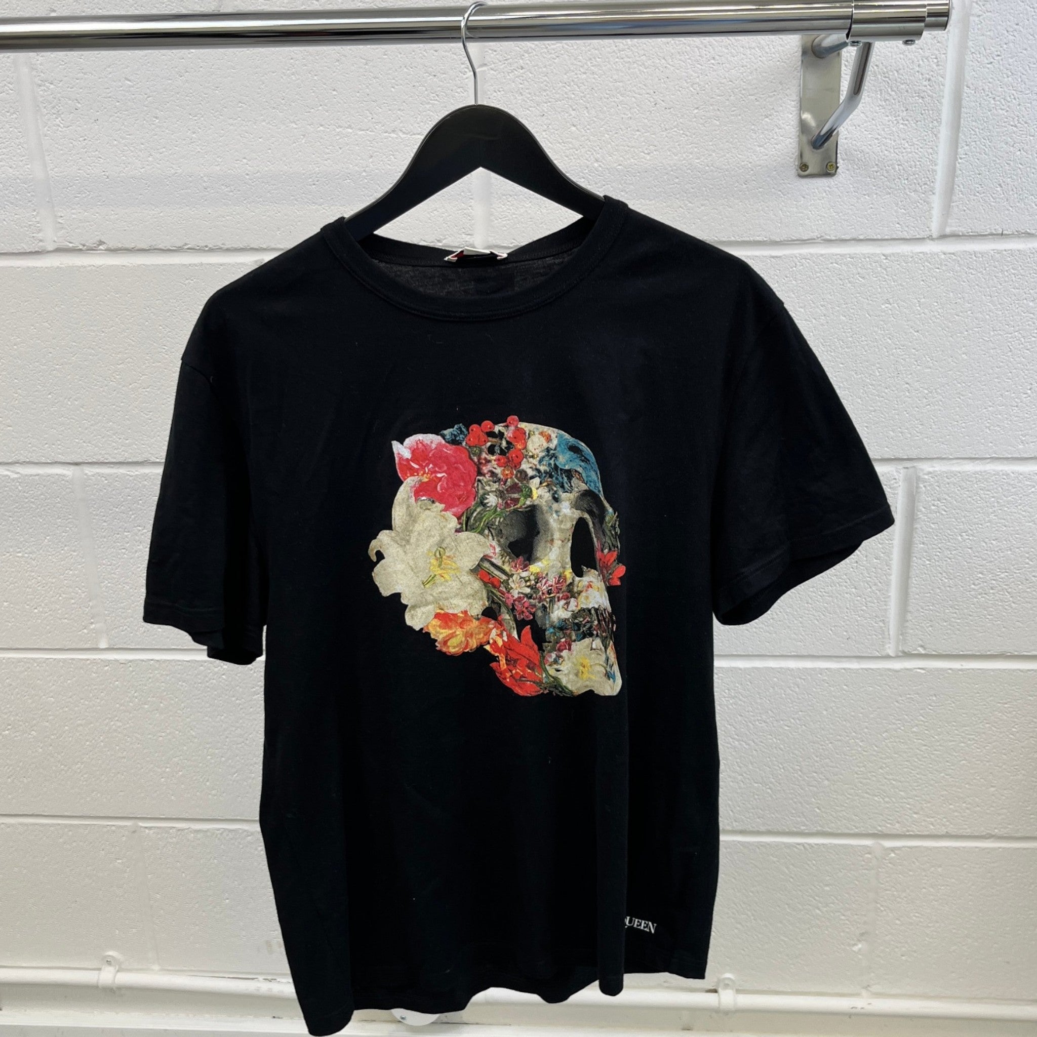 Men's Floral Skull Print T-Shirt Black Size M