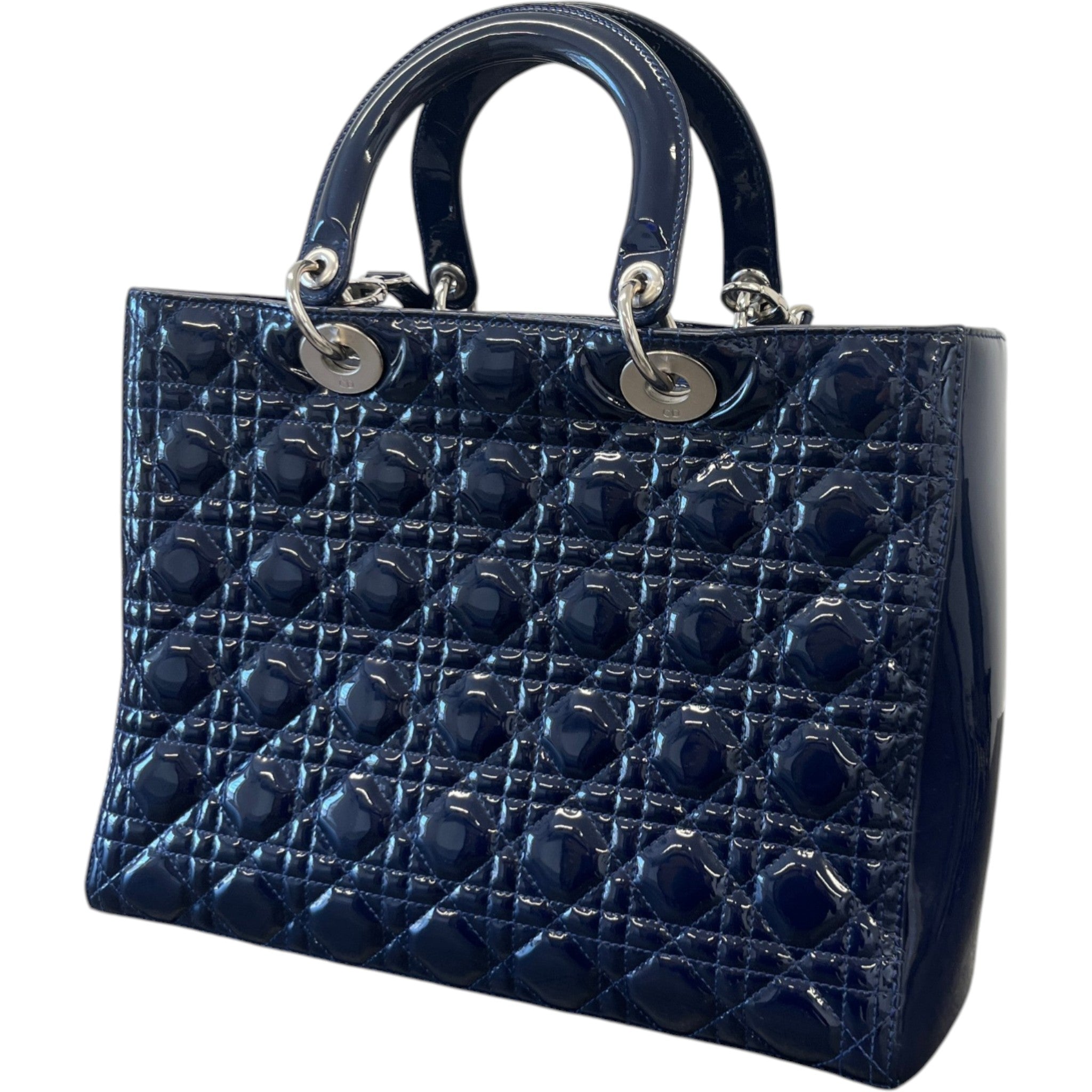 Women's Large Lady Dior Tote Patent Bag Navy