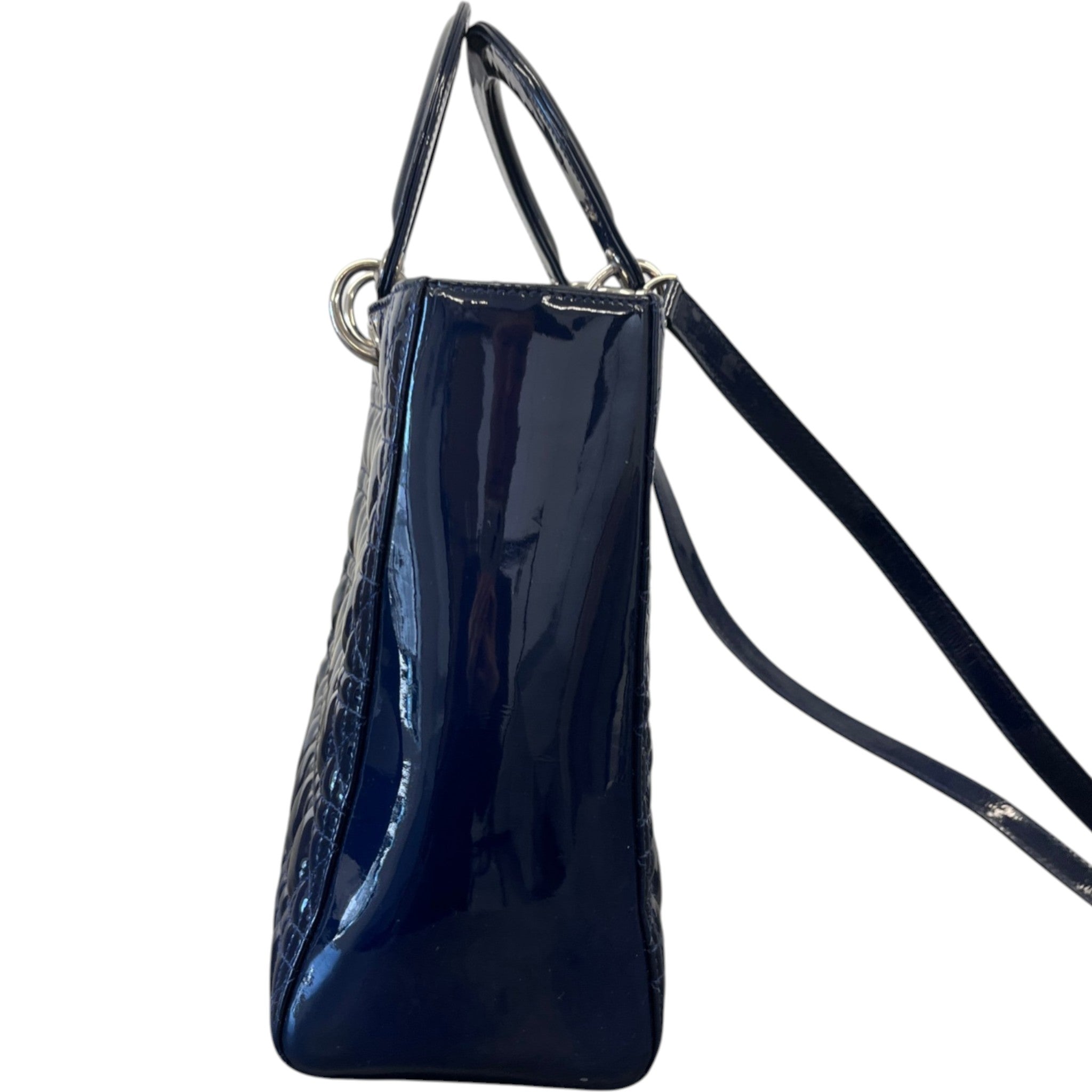 Women's Large Lady Dior Tote Patent Bag Navy