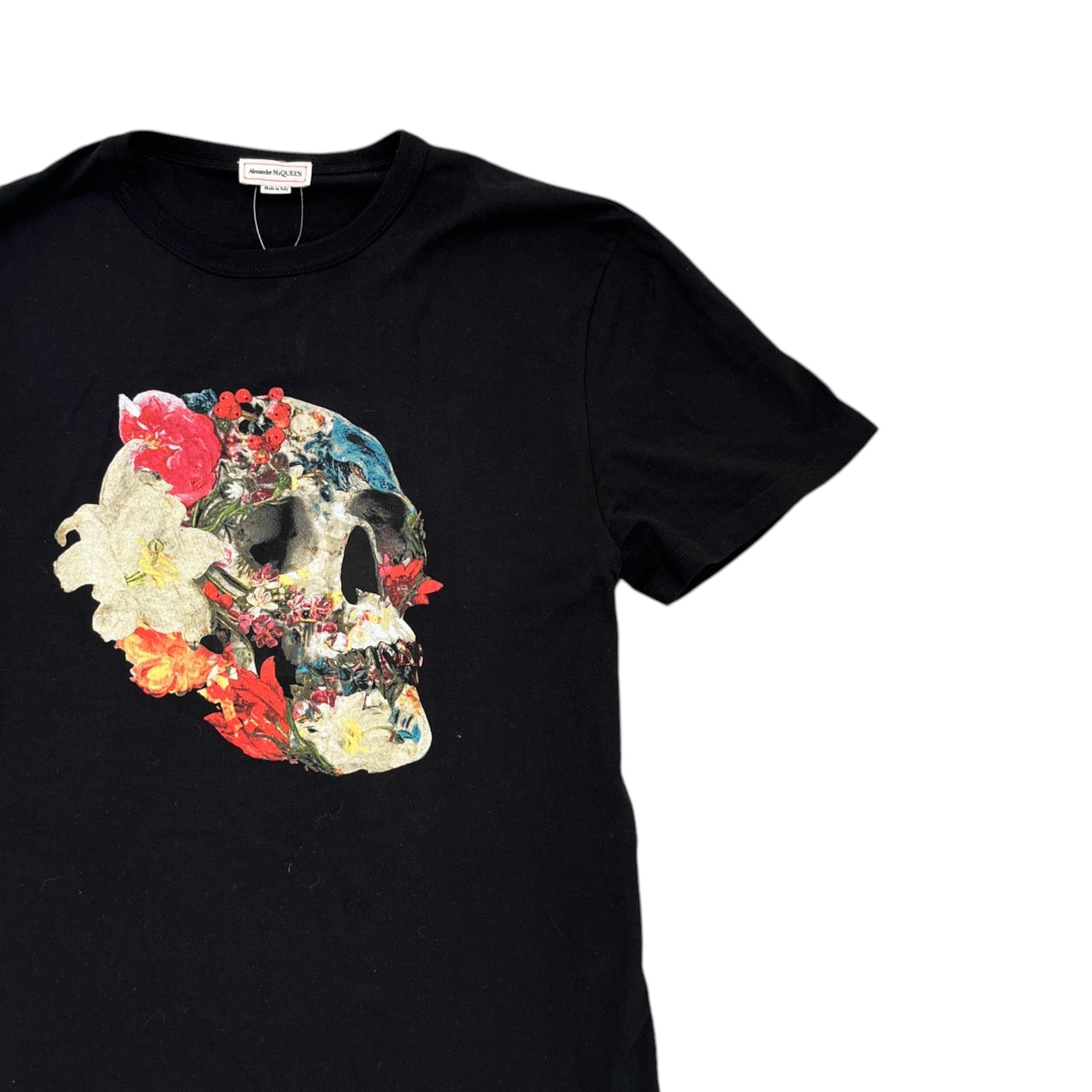 Men's Floral Skull Print T-Shirt Black Size M