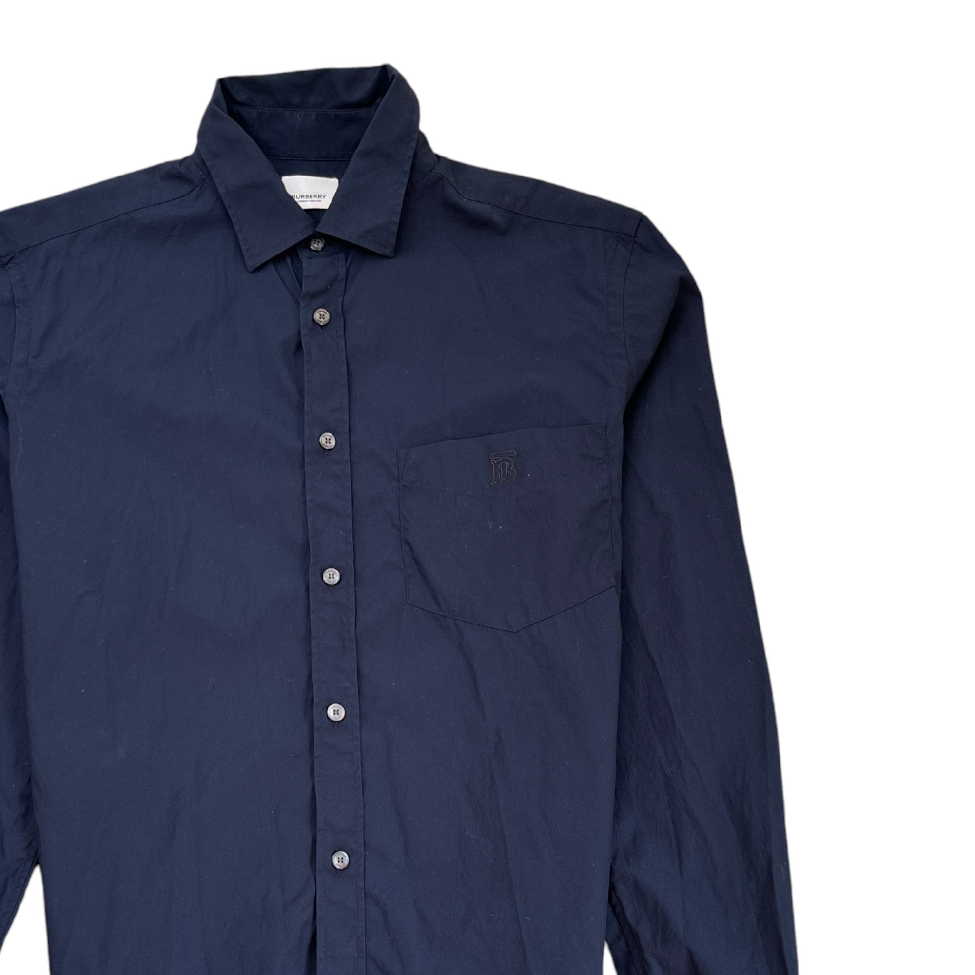 Men's Embroidered Pocket Logo Long Sleeve Shirt Navy Size M