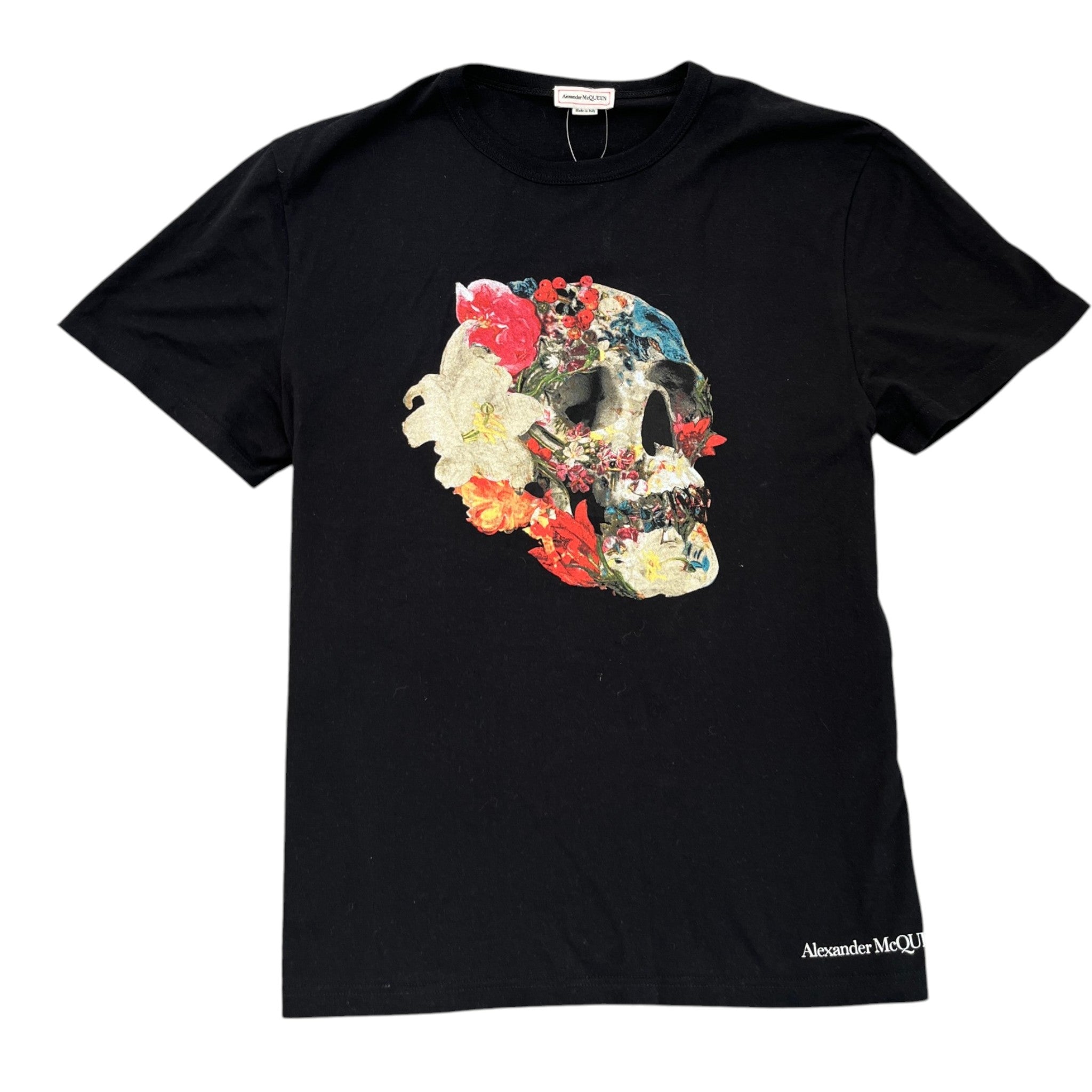 Men's Floral Skull Print T-Shirt Black Size M